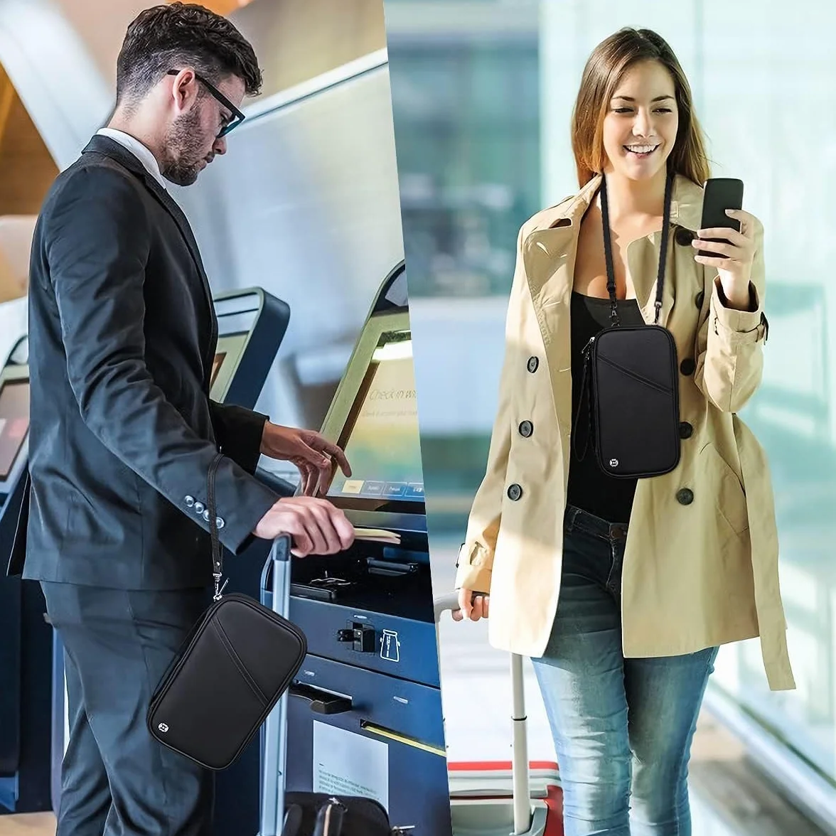 Porte-Passeport de Voyage RFID Familial imperméable Grand Portefeuille avec Poche zippée