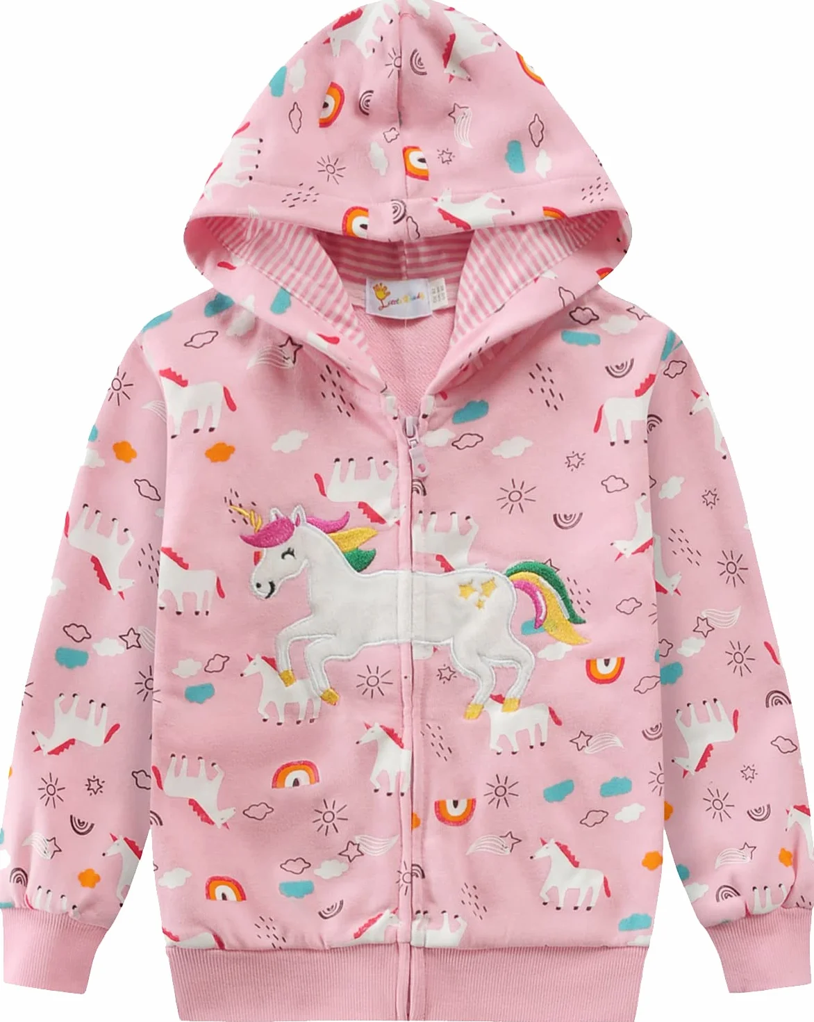 EULLA Sweat à capuche zippé enfant fille - Veste coton manches longues Licorne 92-122