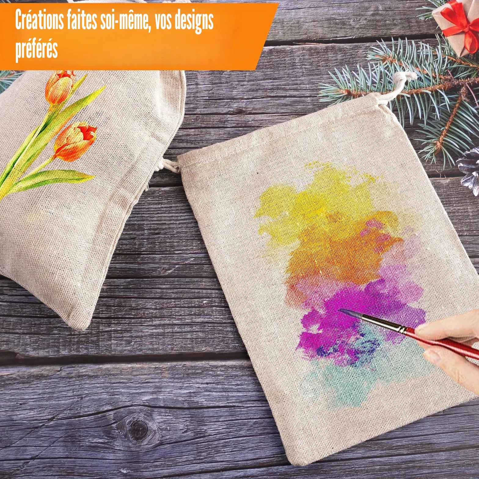 Sacs en Tissu avec Cordon Lot de 16, 15x20 cm, Sachets en Coton Lin Jute pour Cadeaux Mariages Noël