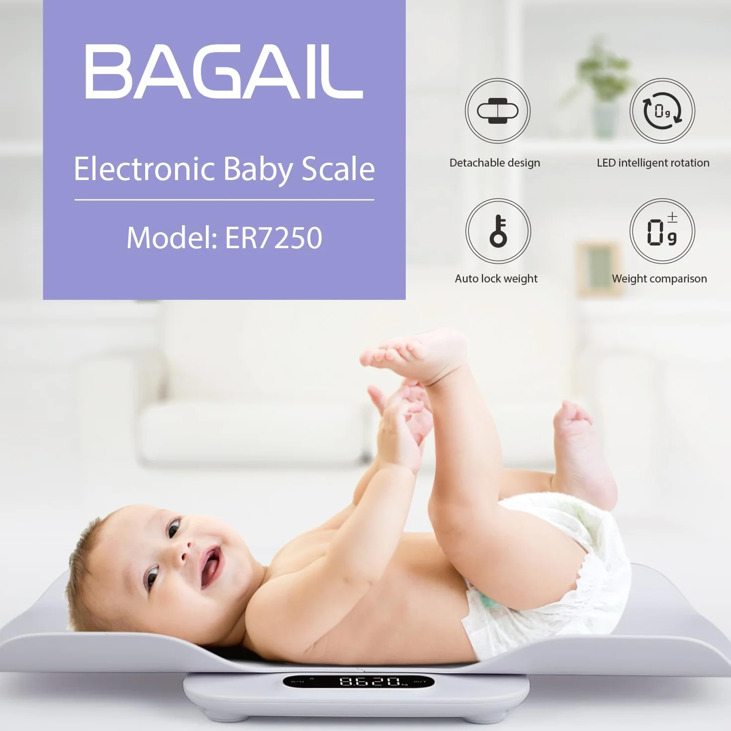 BAGAIL Pèse-bébé numérique 180kg plateau amovible tare verrouillage comparaison auto