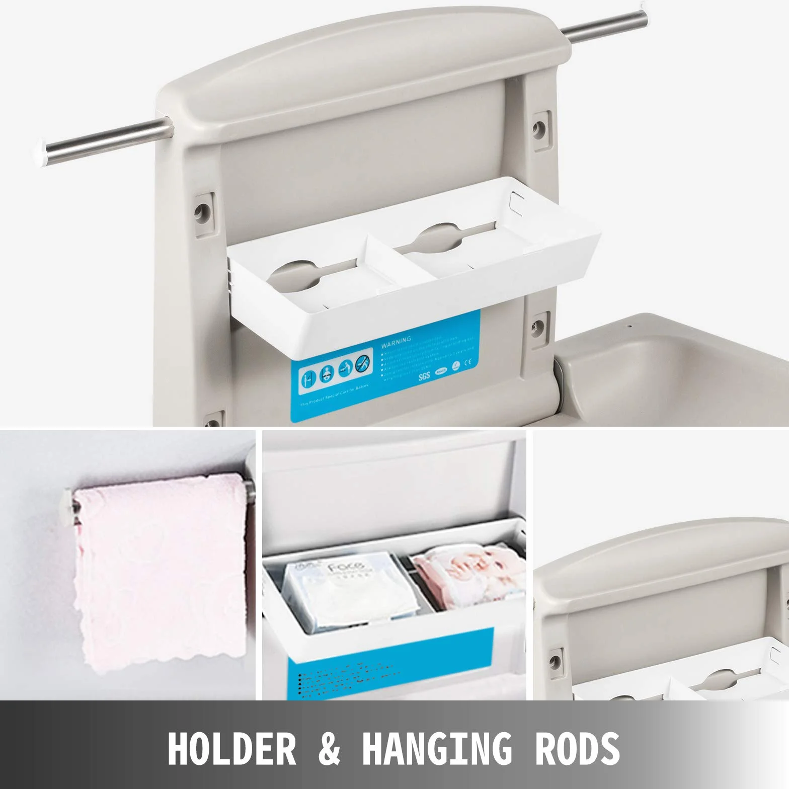 VEVOR Table à Langer Murale Pliable HDPE 15kg Commerciale Ceinture Sécurité