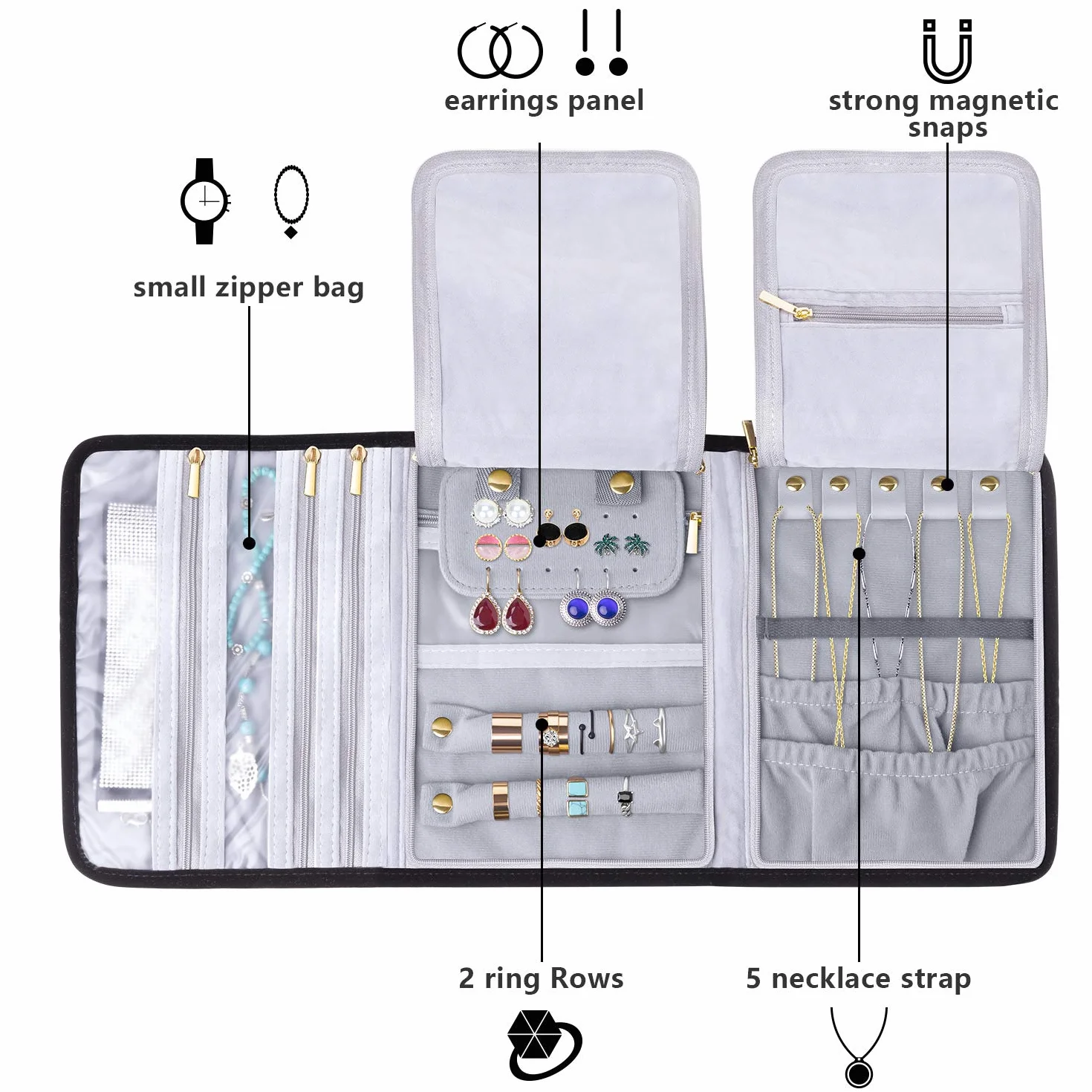 Teamoy Trousse Rouleau à Bijoux de Voyage, Organisateur Multifonctionnel pour Bijoux