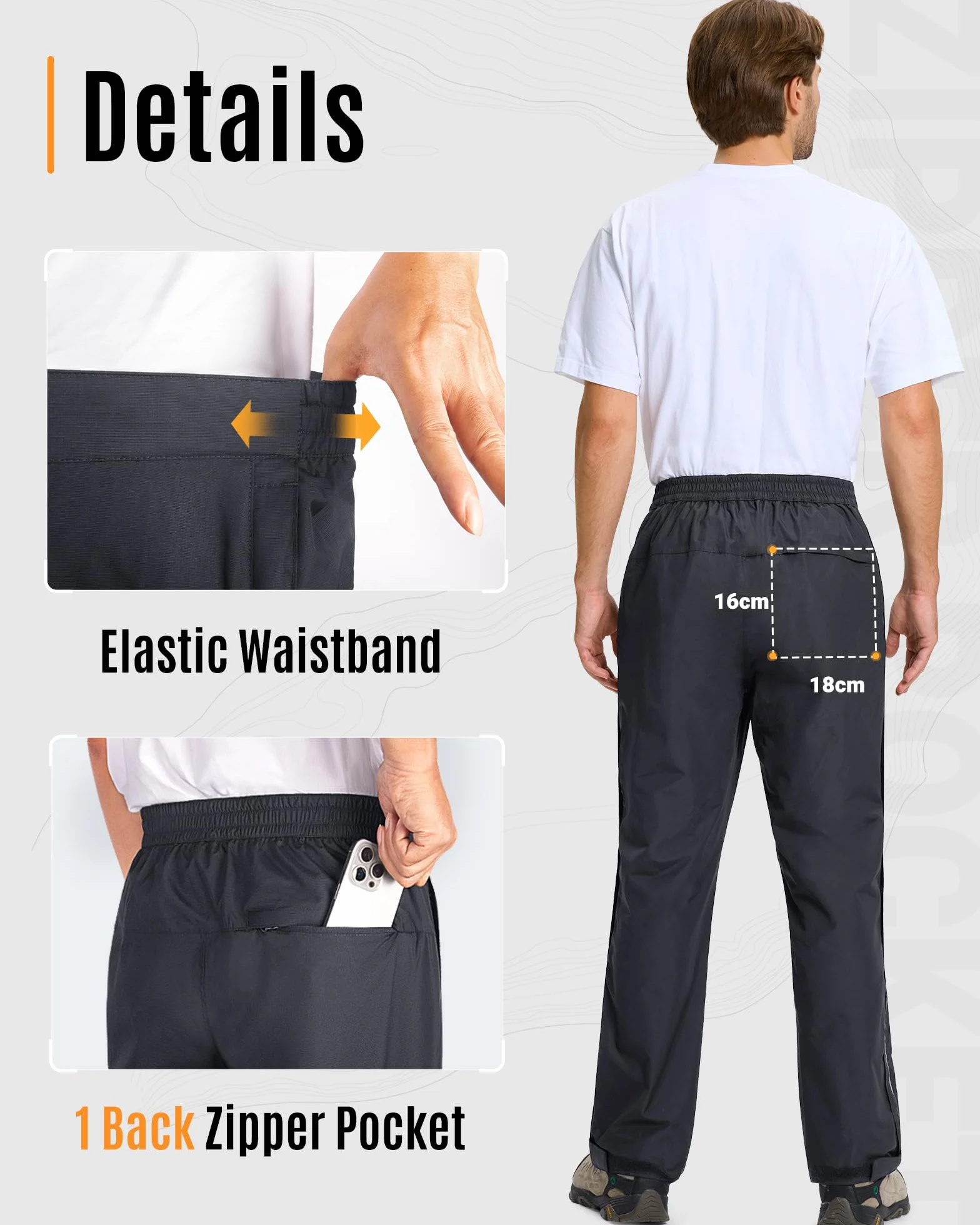 Pantalon de Pluie Homme Imperméable Respirant Coupe-Vent 33000ft Double Couche Fermeture Éclair Intégrale