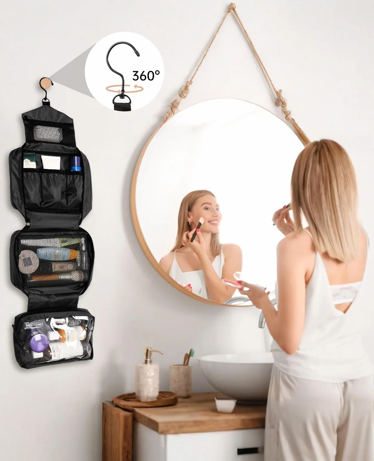 Trousse de Toilette à Suspendre Grande Sac de Voyage Étanche