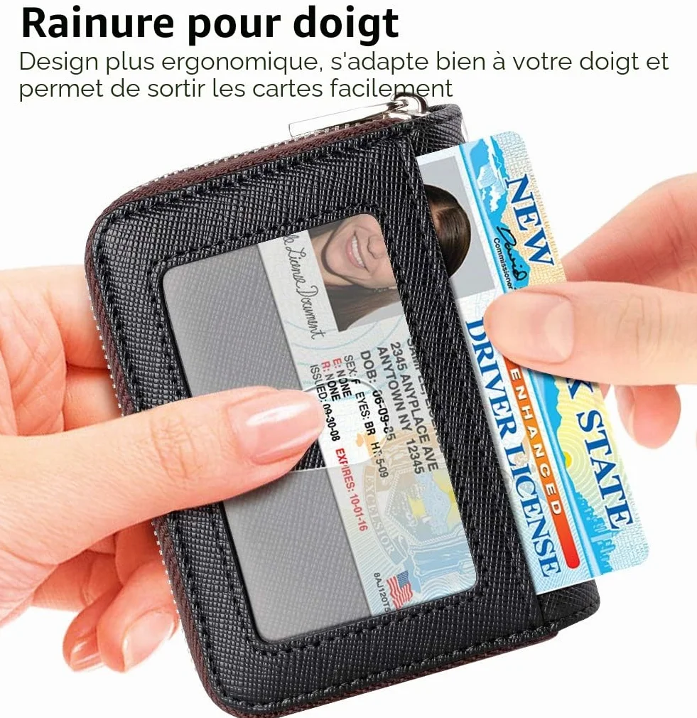 Porte Cartes de Crédit Fermeture Eclair Blocage RFID Portefeuille avec Porte-clés