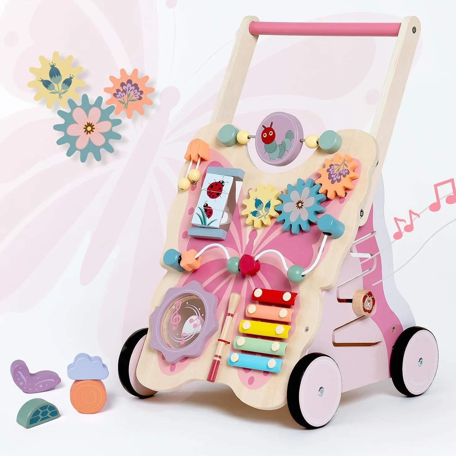 Trotteur en Bois pour Bébé, Jouet de Marche à Pousser et Tirer en Forme de Papillon, Développe la Motricité