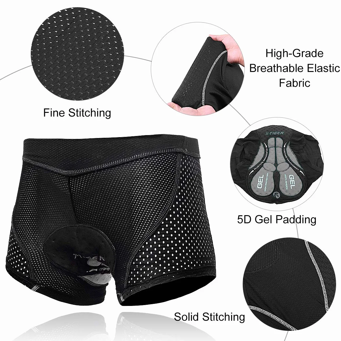 X-TIGER Cyclisme Shorts Velo Padded 5D Gel Sweat Absorbent Fast Drying pour Homme Femme