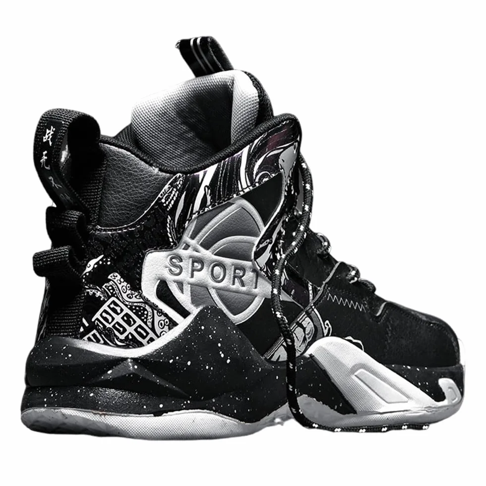 Hixingo Chaussure de Basketball Hommes Hautes Sneakers Baskets Mode Style Graffiti 36-45 EU