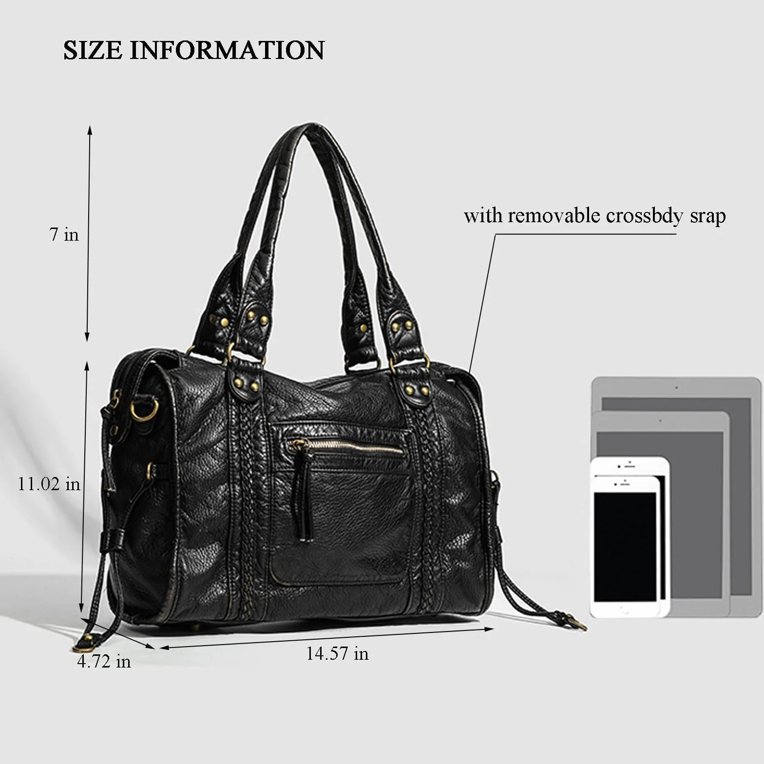 Sac à Main Femme Vintage Cuir PU Grand City Bag Bandoulière Ajustable