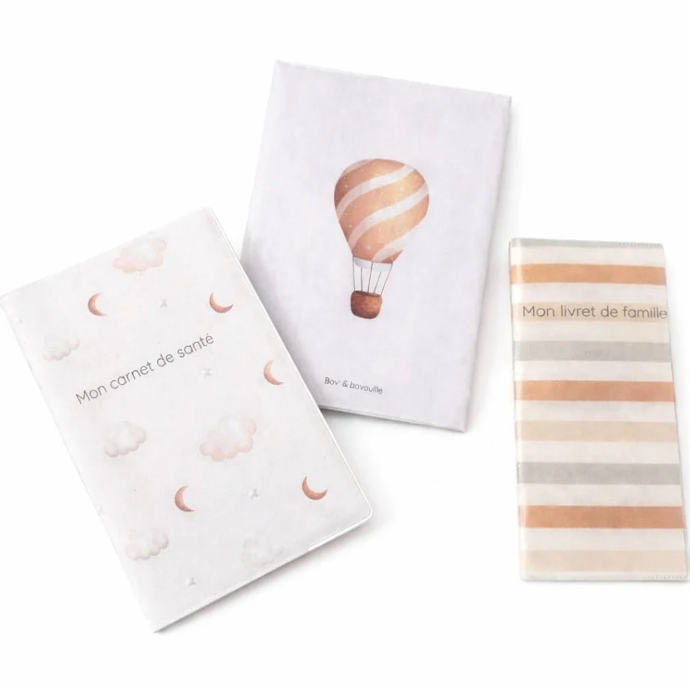 Protège carnet de santé PVC Bav' & Bavouille - Pochette bébé design mixte beige recto verso