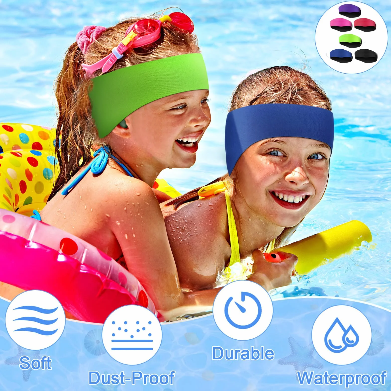Bandeau de Natation Enfant Néoprène Élastique Équipement Sport Nautique Anti-Eau Violet