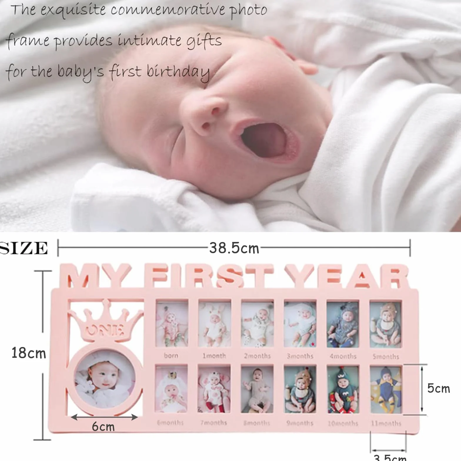 Cadre photo pour bébé Ma première année Album empreinte 1-12 mois Kit affichage multi-photos Cadeau mamans