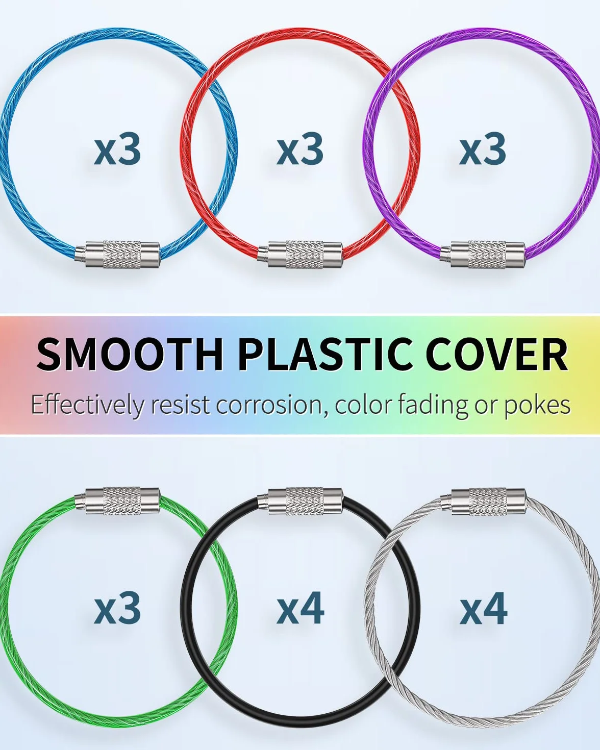 Uniclife 12cm Porte-Clés en Acier Inoxydable 6 Couleurs Assorties 20 Pièces pour Extérieur Randonnée Voyage