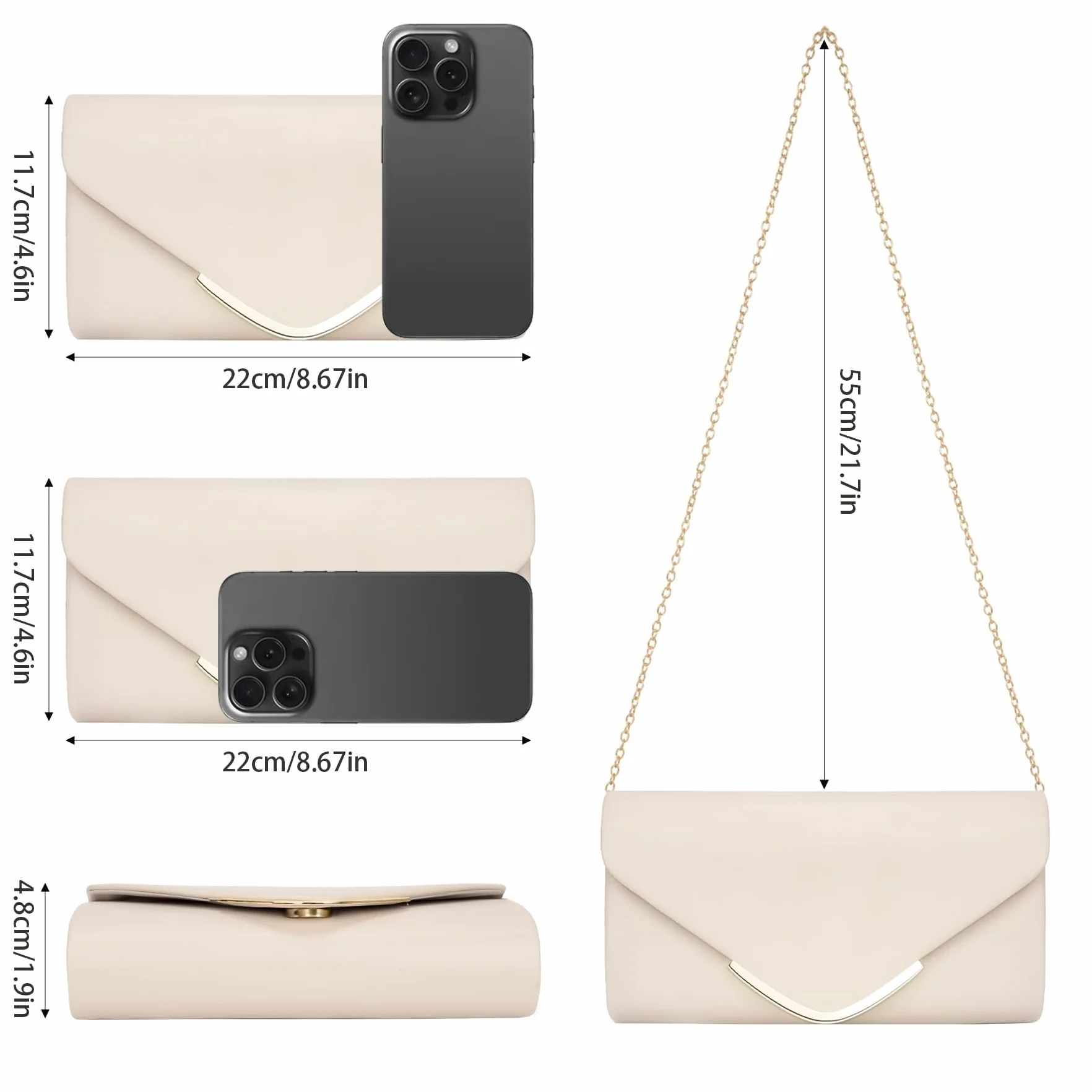 Larcenciel Pochettes et Clutches Femme, Sac à Main Élégante avec Bandoulière Détachable Sacoche Femme