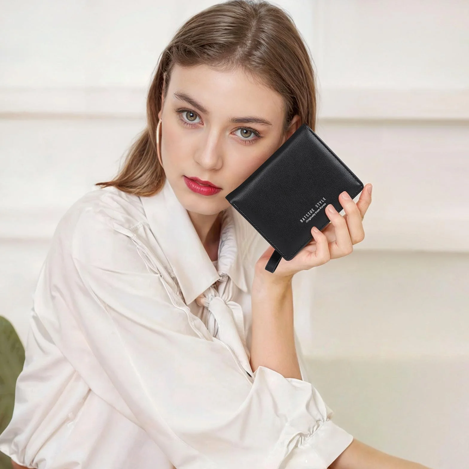 Portefeuille Femme Cuir Petit Porte Monnaie Slim avec Fermeture éclair Rose foncé