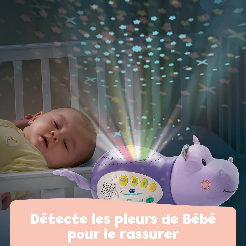 VTech Hippo Dodo Nuit Étoilée Veilleuse Bébé Musicale Projection Lumineuse au Plafond Cadeau de Naissance