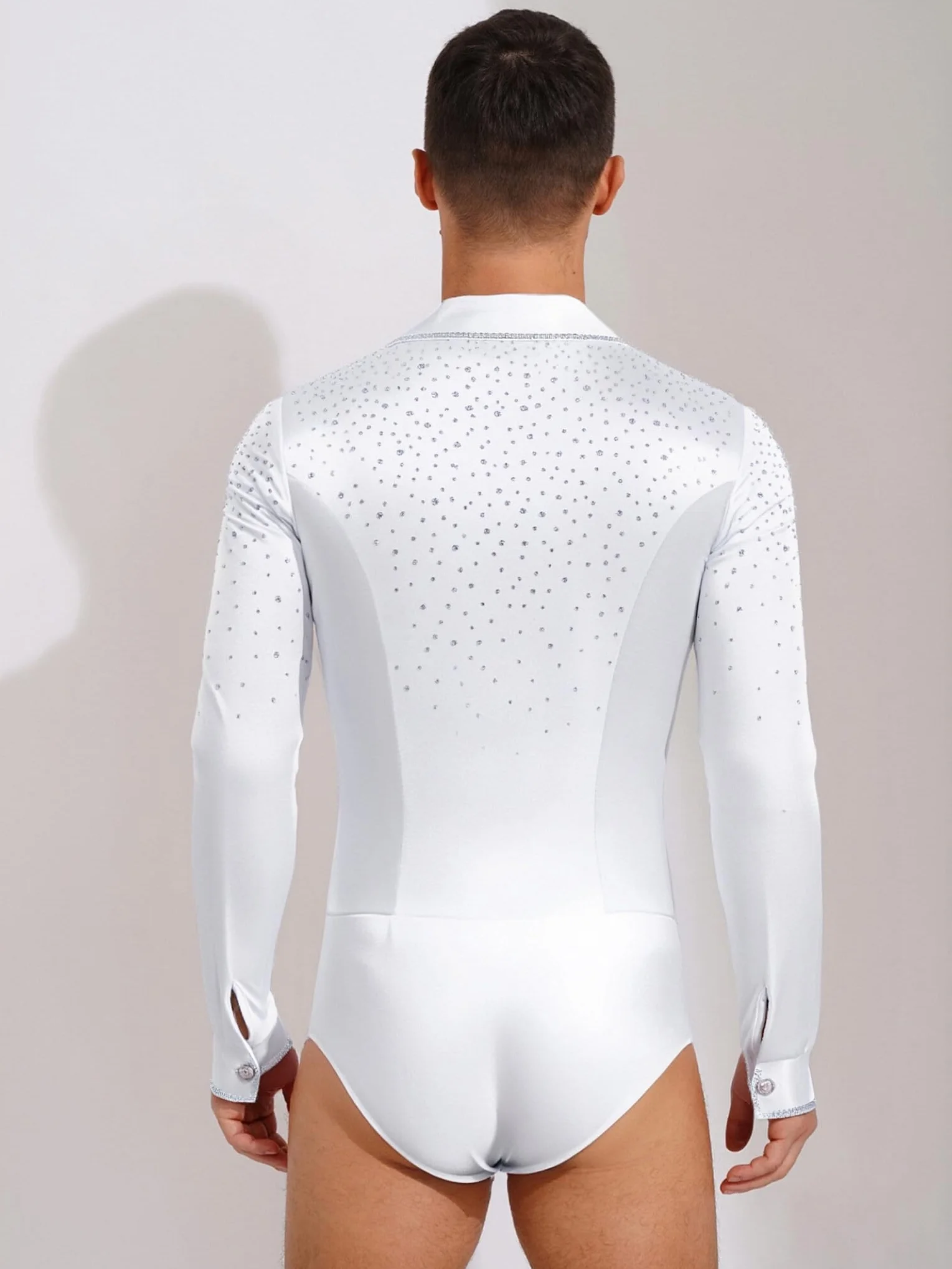 Sxiwei Justaucorps Danse Manches Longues Strass Tenue Danse Latine Body Costume Spectacle