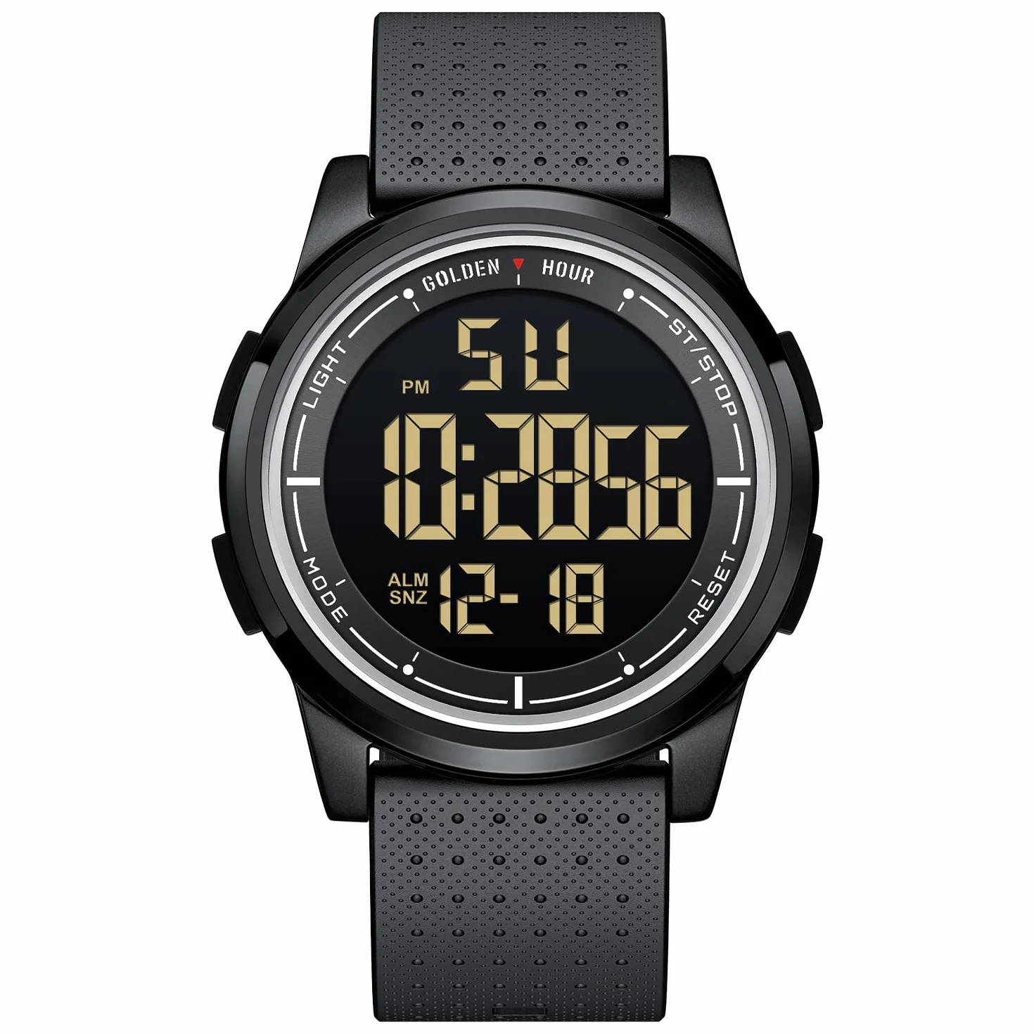 GOLDEN HOUR Montre Digitale étanche Ultra-Mince pour Hommes avec Affichage Grand Angle Bracelet en Caoutchouc
