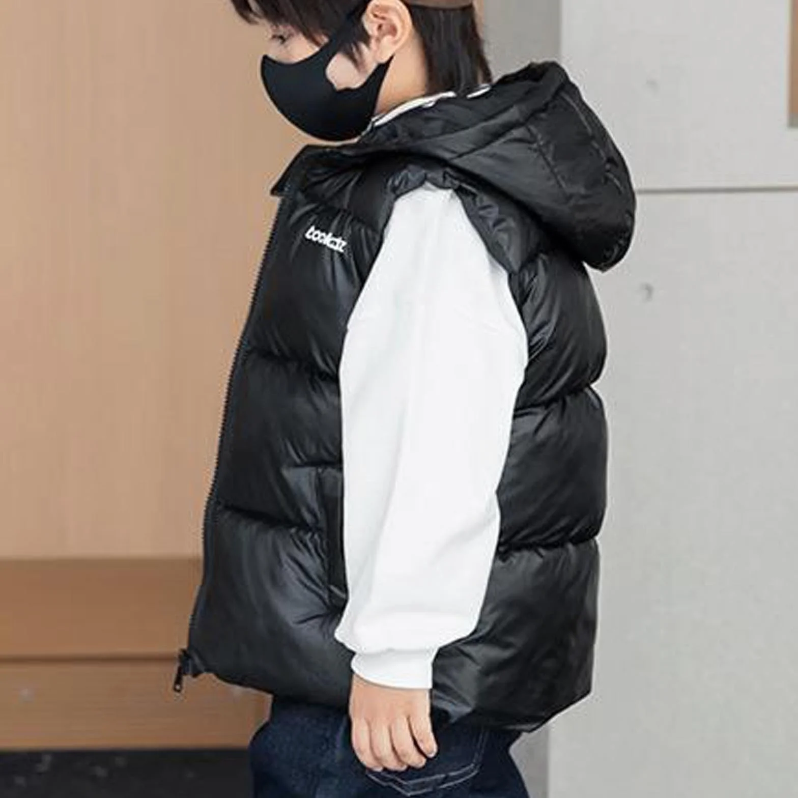 Gilet bouffant à capuche sans manches garçon chaud rembourré léger manteau thermique duvet noir 12-13 ans