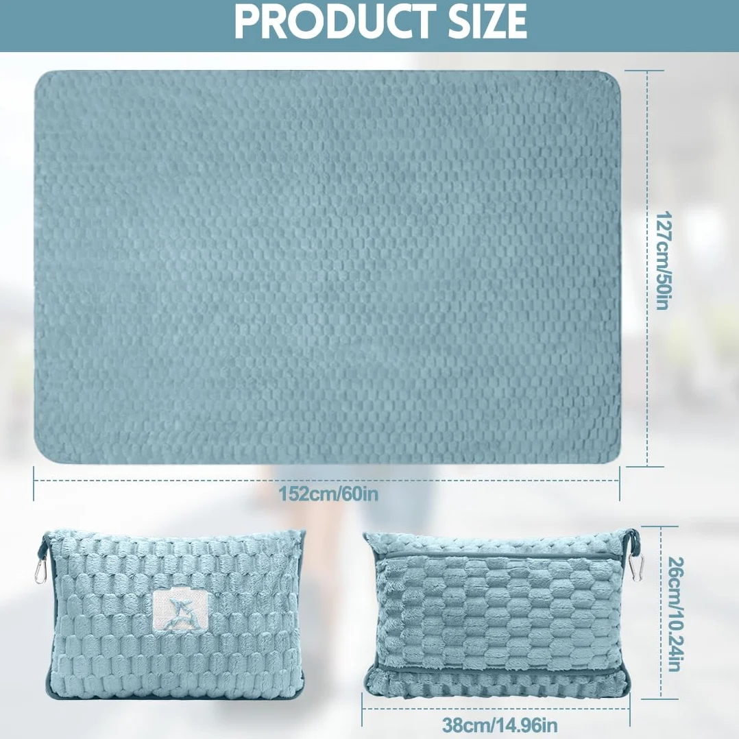 Couverture de voyage coussin 2 en 1 127 x 152 cm Bleu