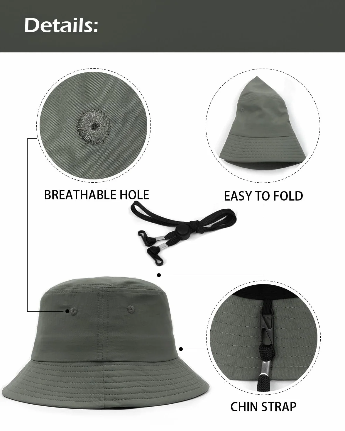 Chapeau de Pêche Oversize UPF 50+ Anti-UV Séchage Rapide Léger