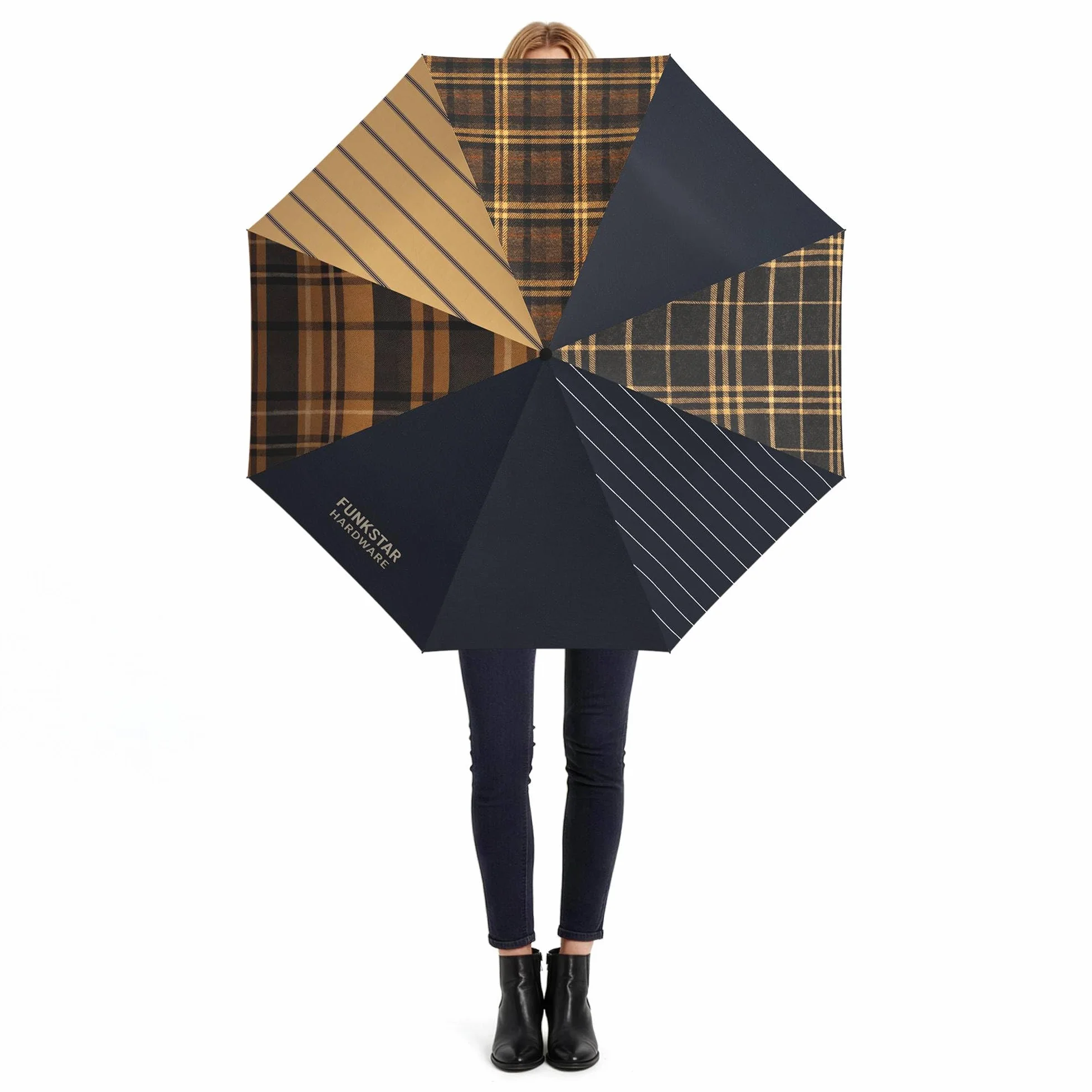 Parapluie pliant compact anti-tempête 8 baleines fibre de verre auto impermeable
