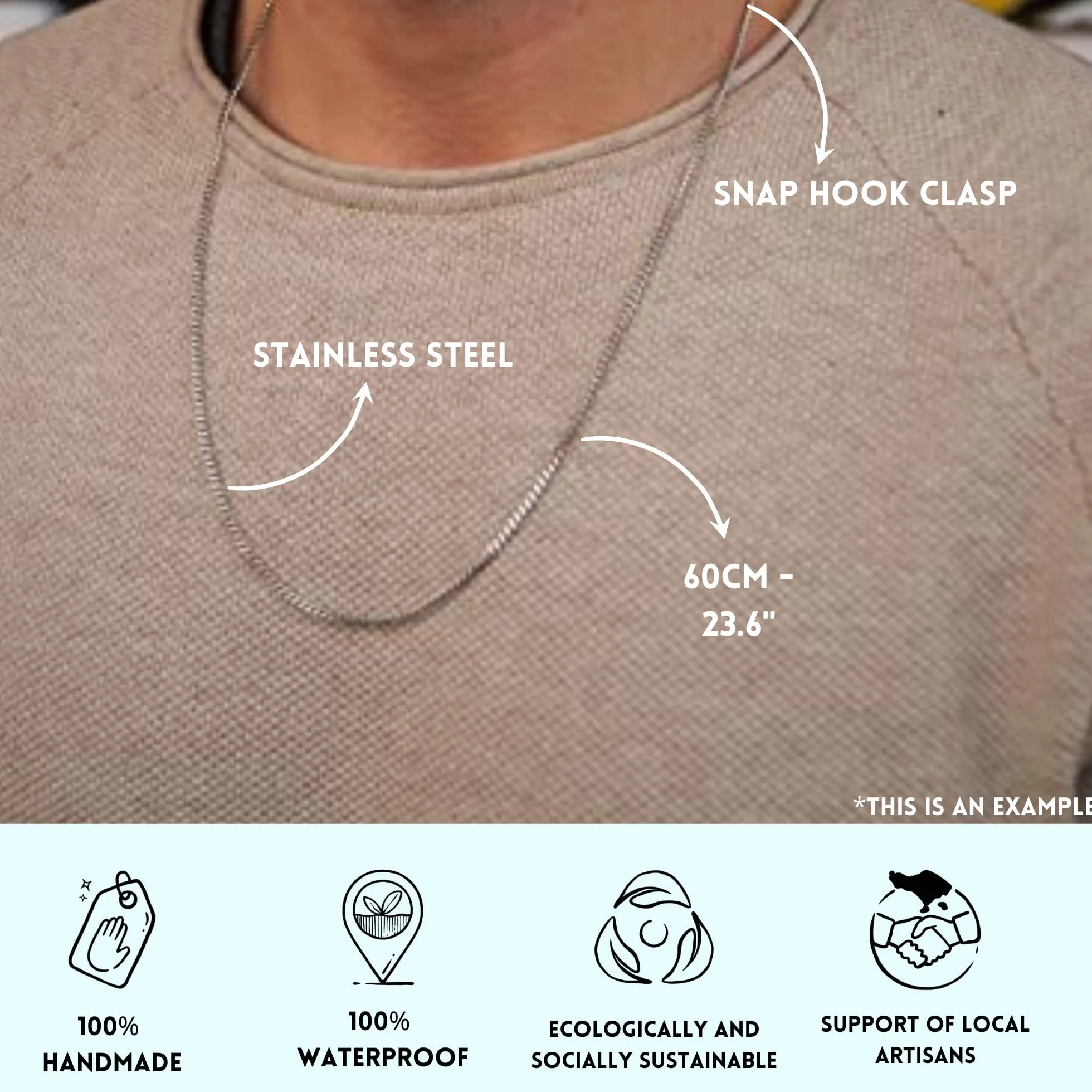 Collier Homme Acier Inoxydable Chaîne Maillons Argent Massif 60 cm Artisanale Cadeau Lui