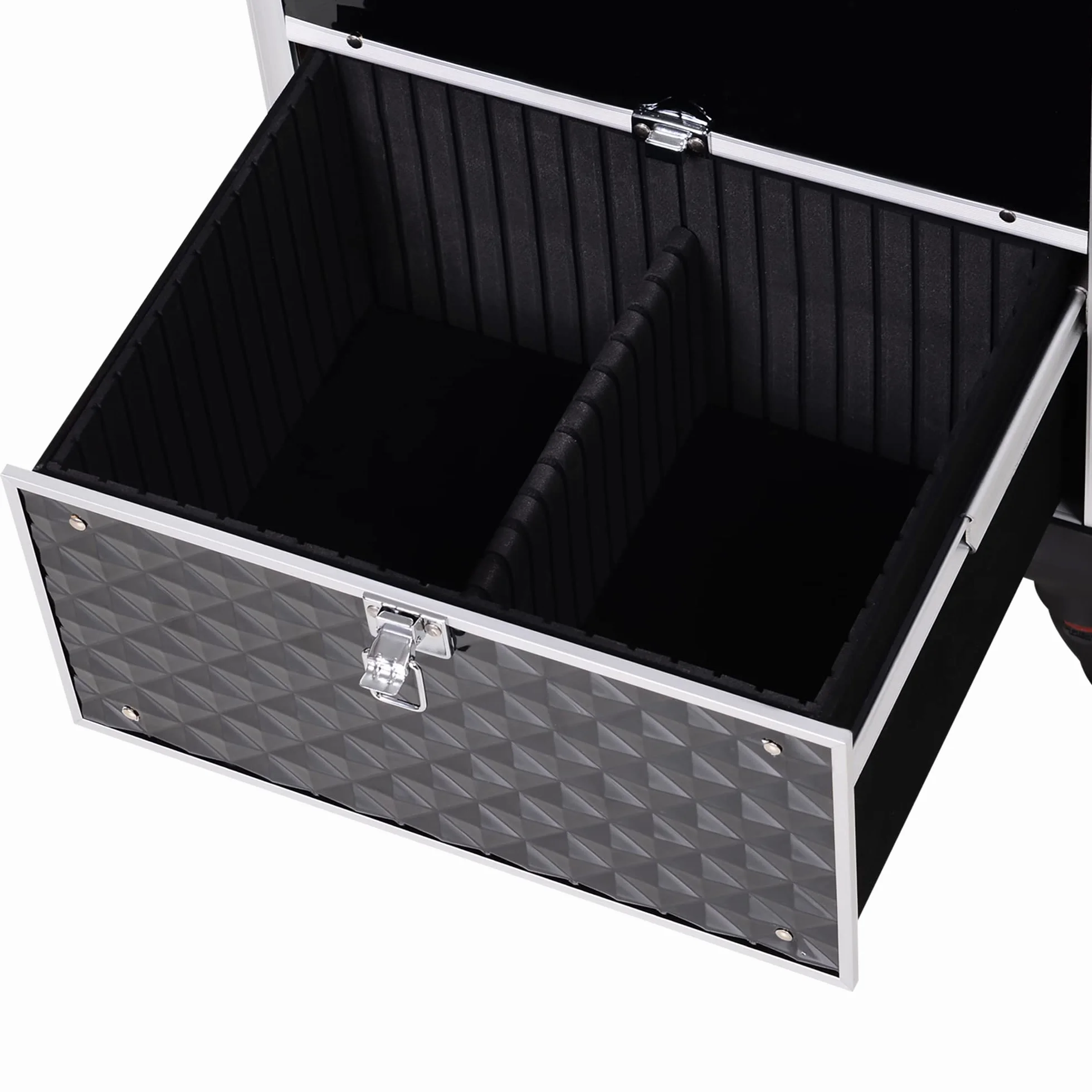 HOMCOM Valise Trolley Maquillage Mallette cosmétique Vanité poignée télescopique 34x25x62 cm alu Noir