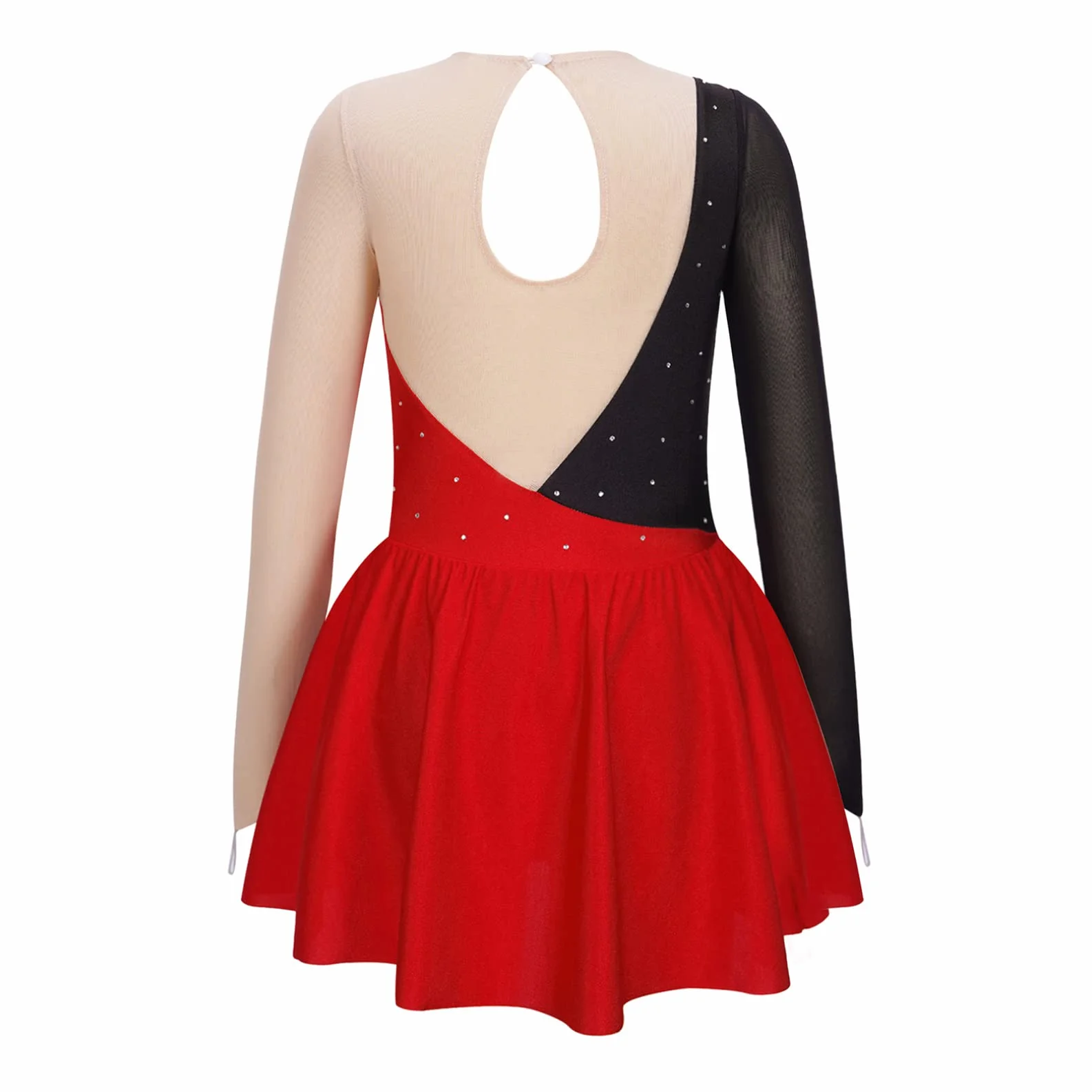 Robe Patinage Artistique Enfant Fille Manche Longue Strass Justaucorps Gymnastique Danse Costume 5-16 Ans