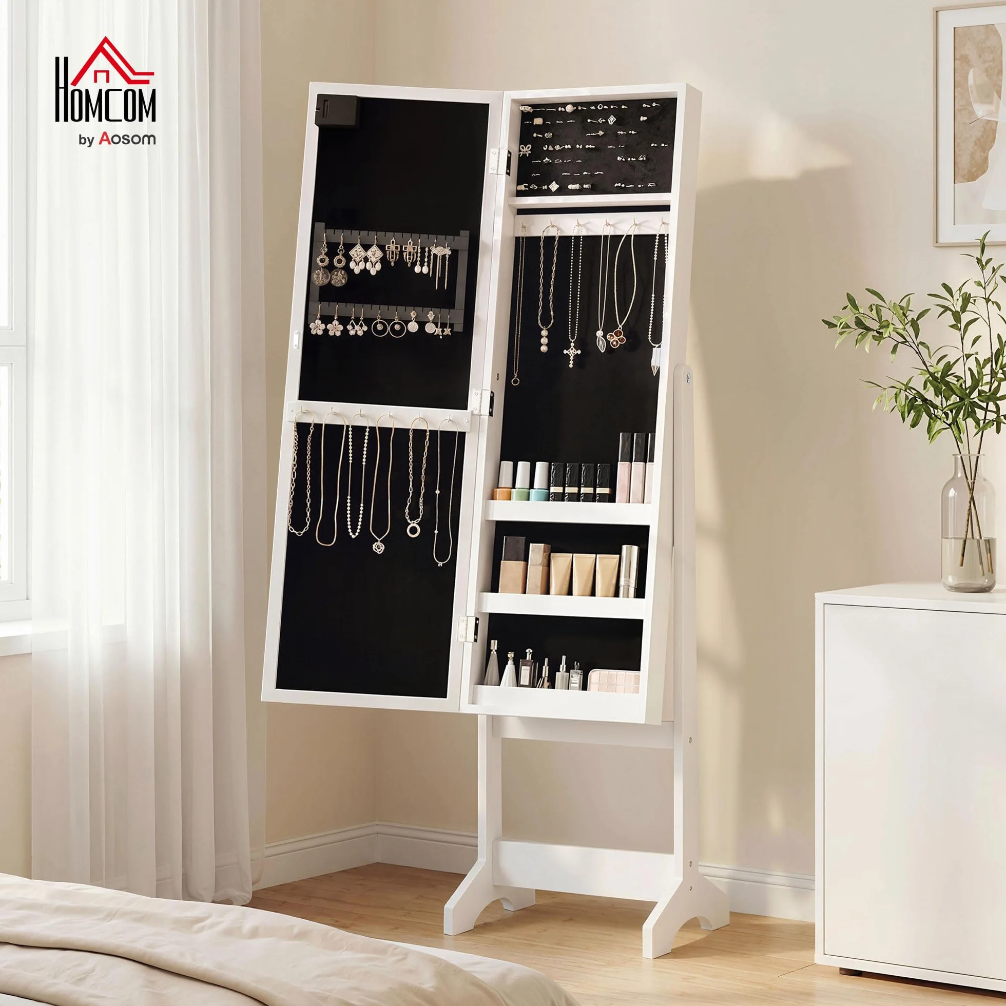 HOMCOM Armoire à bijoux avec miroir et éclairage LED blanc