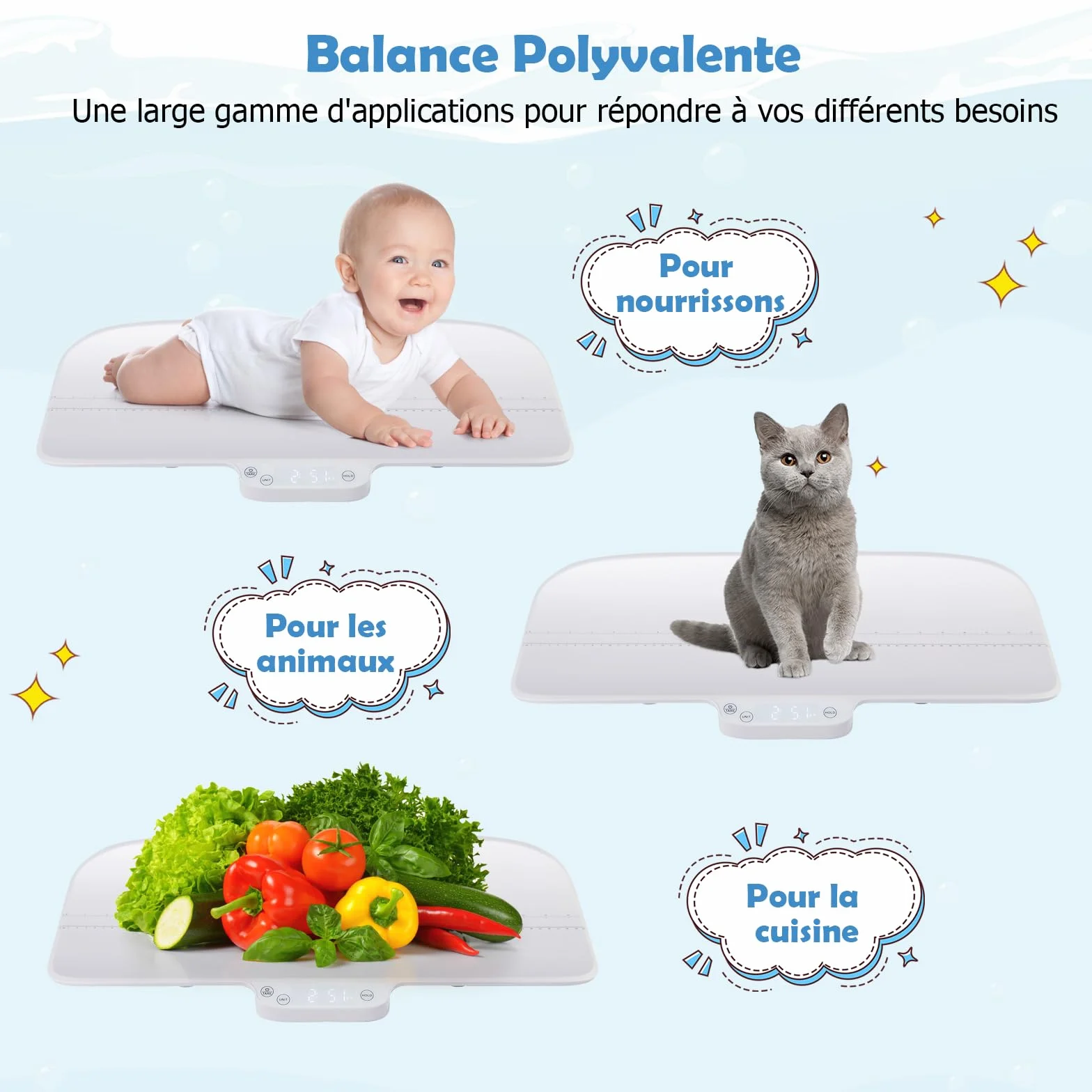 GOPLUS Pèse-Bébé Numérique 30 Kg, Fonctions de Maintien et de Tare, Affichage LED