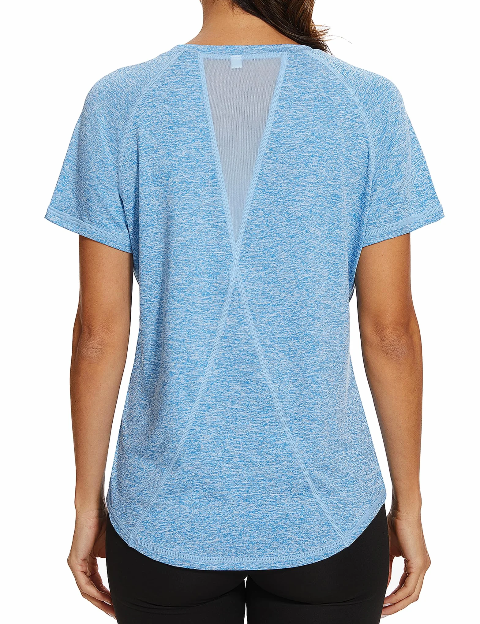 T-Shirt de Sport pour Femme, Haut Dos en Maille, Coupe Ample, Col Rond, Manches Courtes