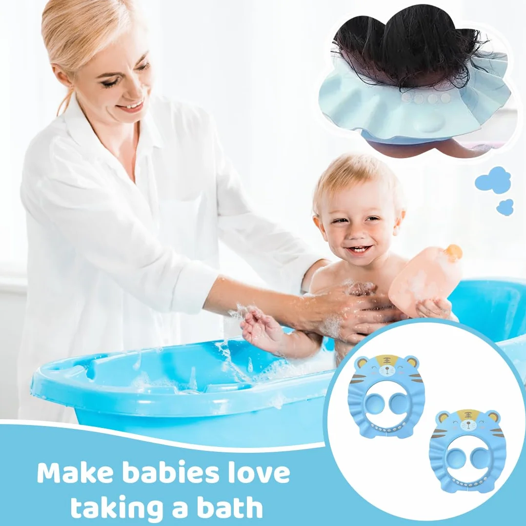 Bonnets de douche pour enfants avec protection oreilles, aides shampooing bébé motif ours bleu