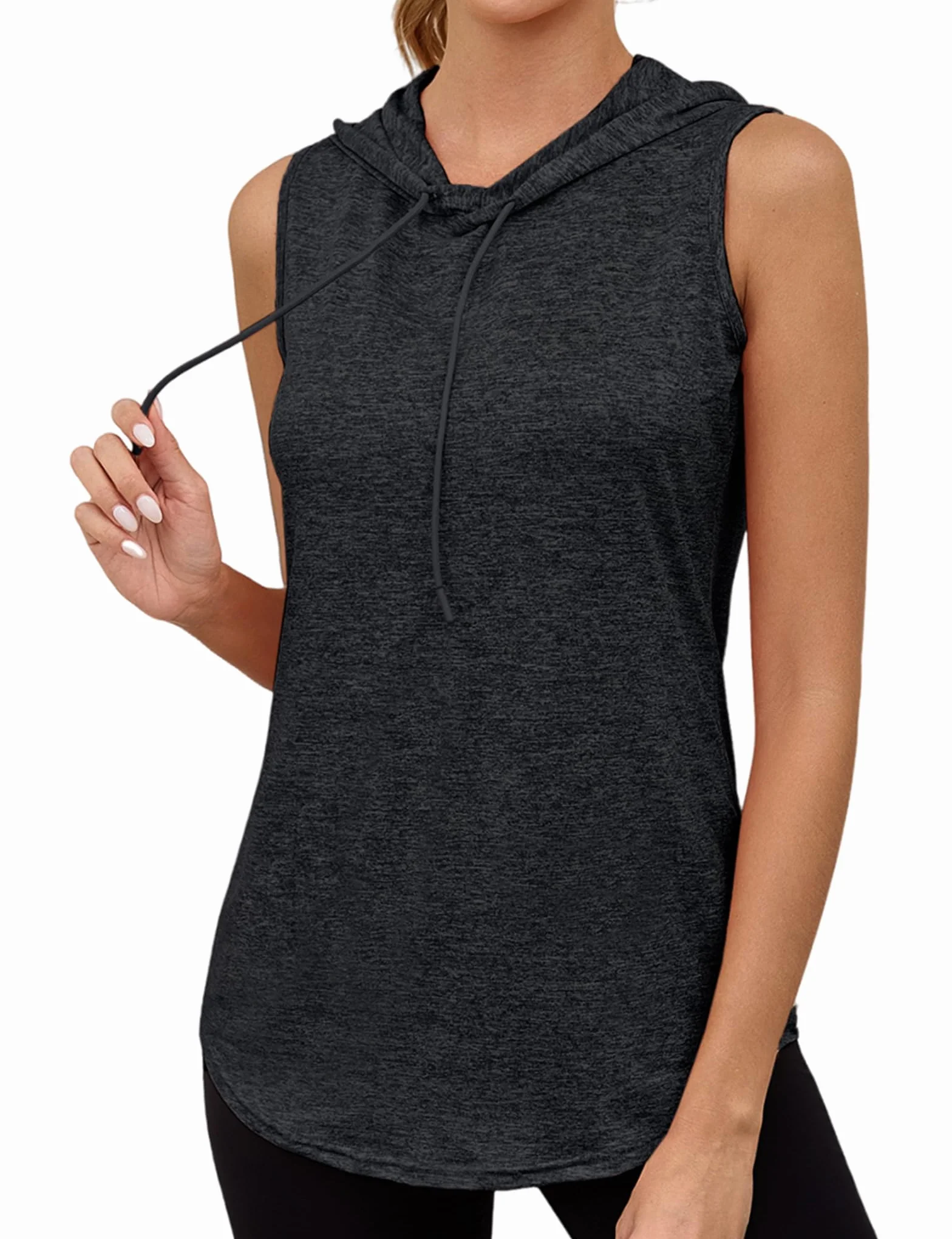 Femme Débardeur Sport sans Manches Capuche Cordon Ajustable T-Shirt Été Léger Respirant Fitness Yoga