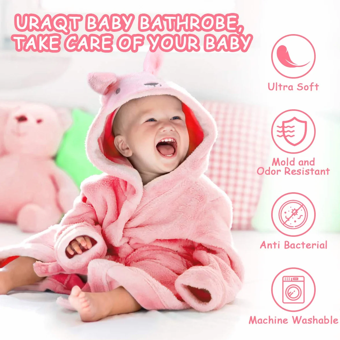 Peignoir de Bain Enfant Peluche Bébé Garçon Fille Capuche Animal Doux Chaud Polaire Robe de Chambre 0-3 Ans