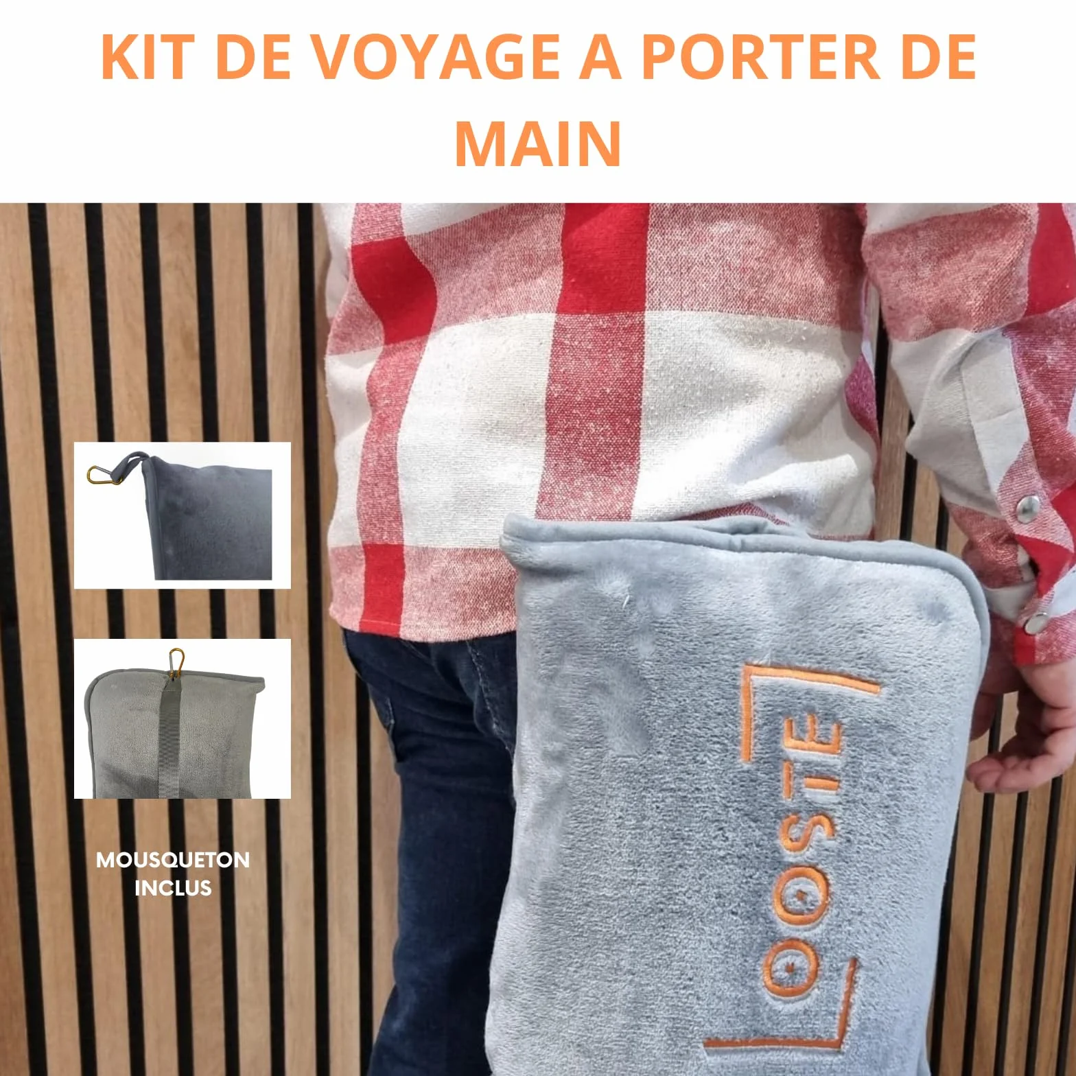 Kit de Voyage 4-en-1 Pliable Compact Couverture Polaire Coussin Gonflable Bouchons d’Oreilles Masque de Sommeil Pochette