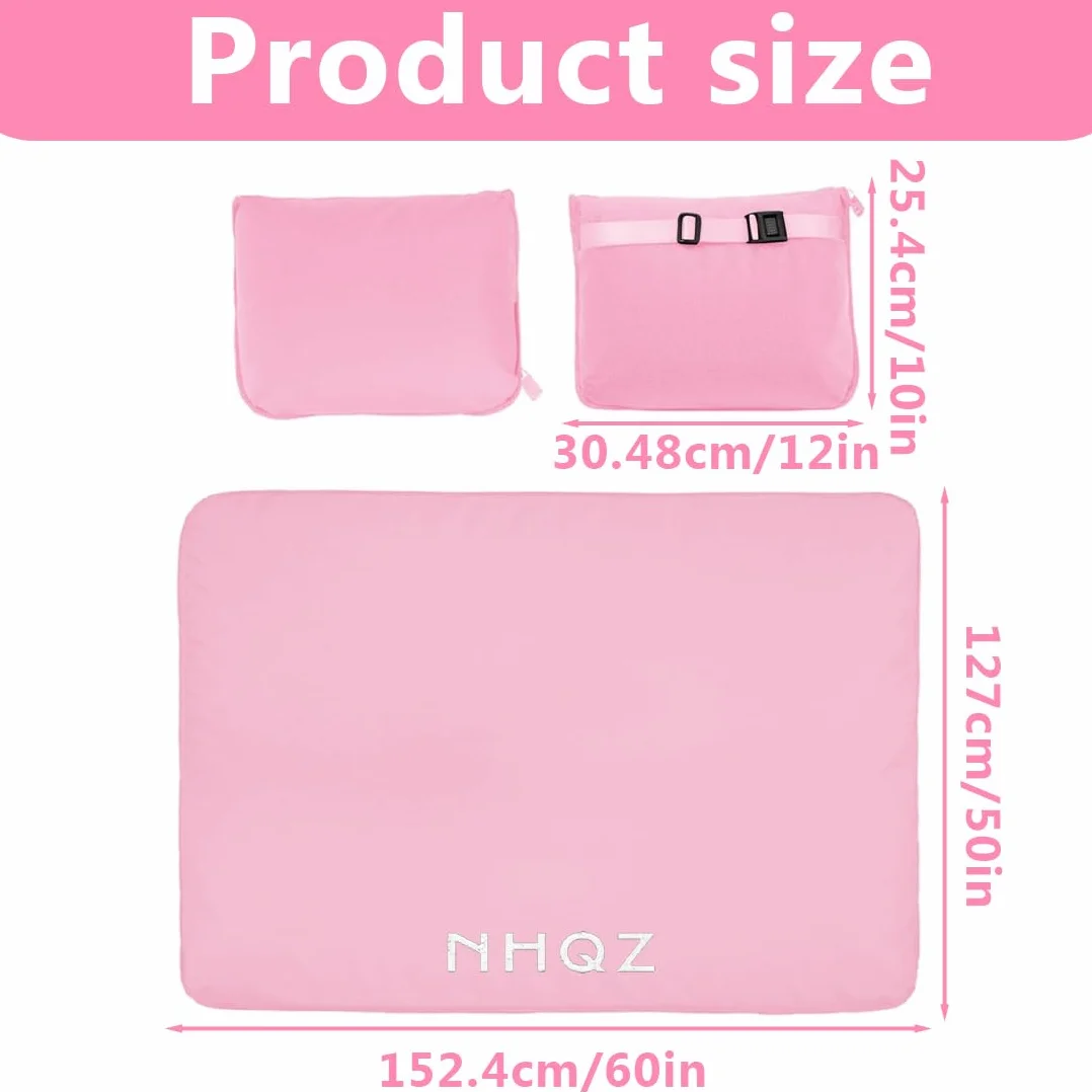 NHQZ Couverture de Voyage Douce et Chaude pour Avion et Voiture - Oreiller Compact avec Clip pour Sac à Dos (Rose)