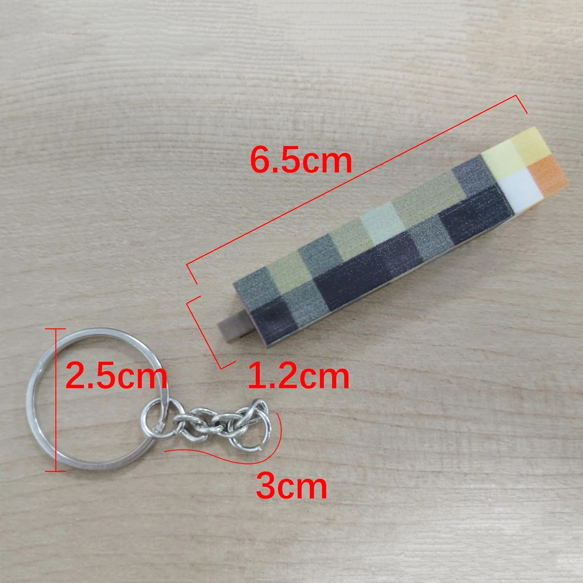 Porte-clés Torche Pixel avec éclairage 6,5 cm modèle jeu câble pour passionnés jeux déplacement décoration sac à dos