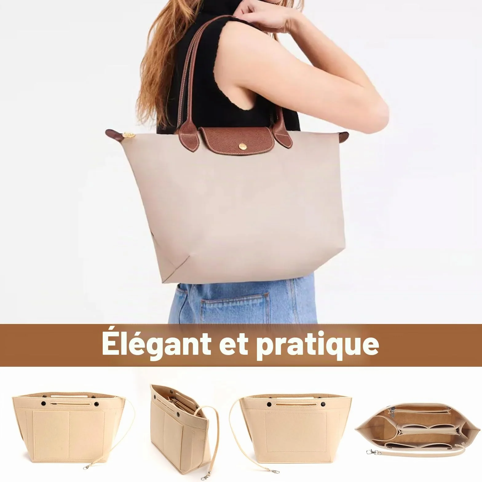 Organiseur de sac Longchamp M, feutre, rangement Le Pliage poches multifonctionnelles grand volume