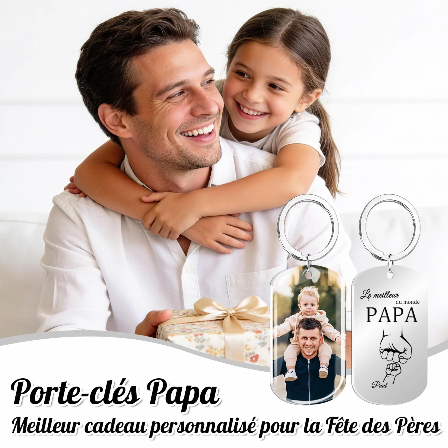 Porte Clef Personnalisable Meilleur Papa Cadeau Fete des Peres Photo Motif Poing Hommes