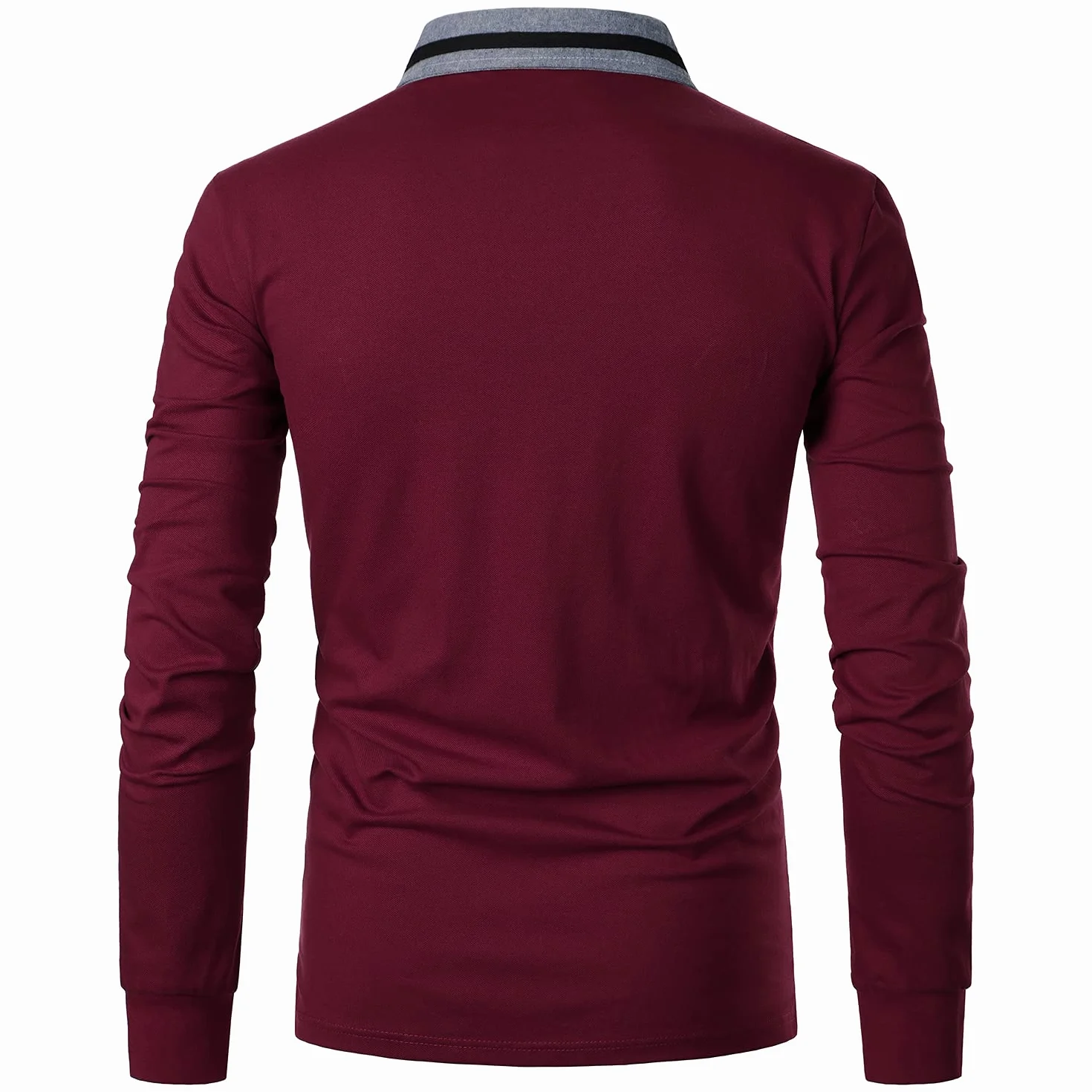 Polo de Golf Homme Manches Longues Coton Contrasté Plaid Tennis Shirt