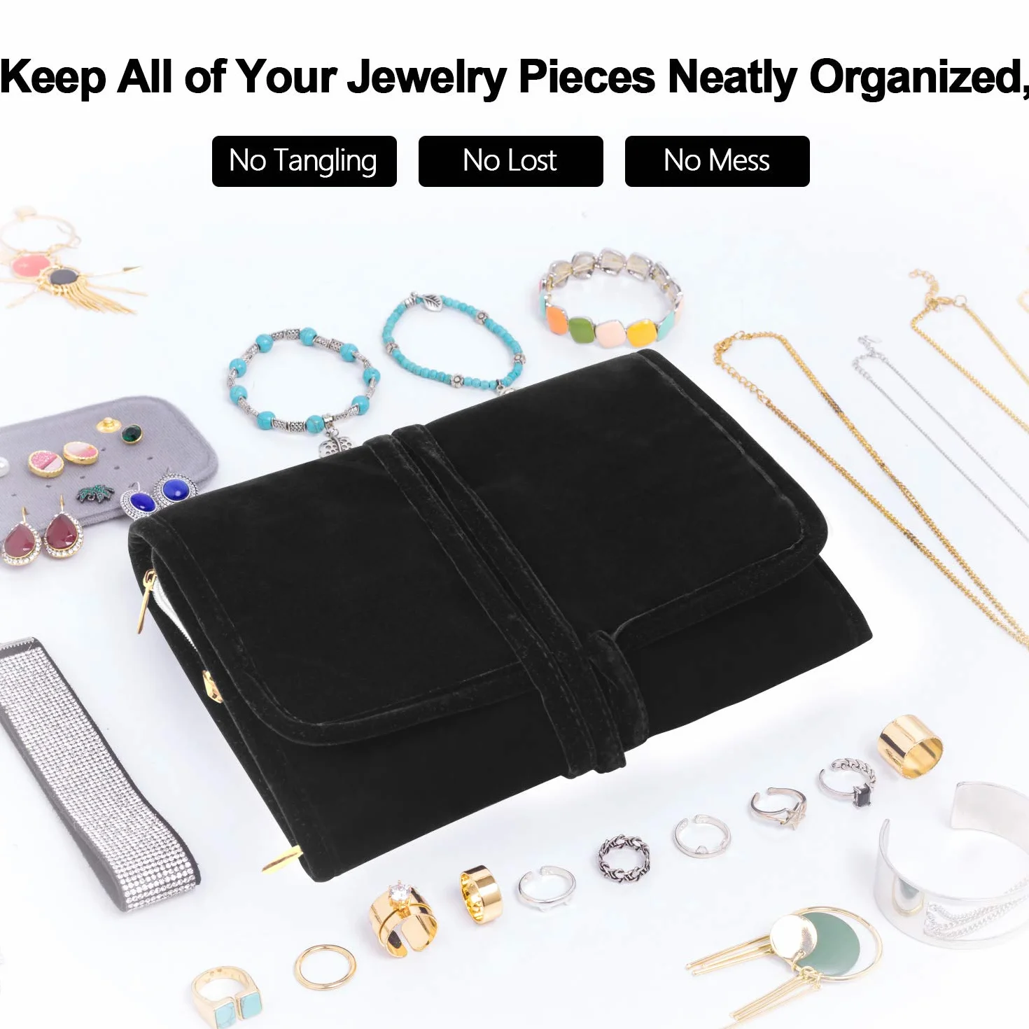 Teamoy Trousse Rouleau à Bijoux de Voyage, Organisateur Multifonctionnel pour Bijoux