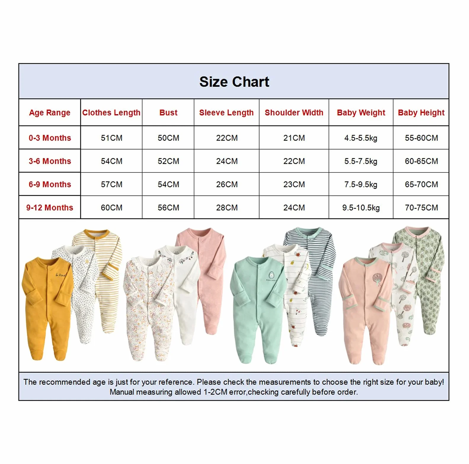 Pyjama pour Bébé Combinaison en Coton Garçon Fille Grenouillères Lot de 3 0-12 Mois