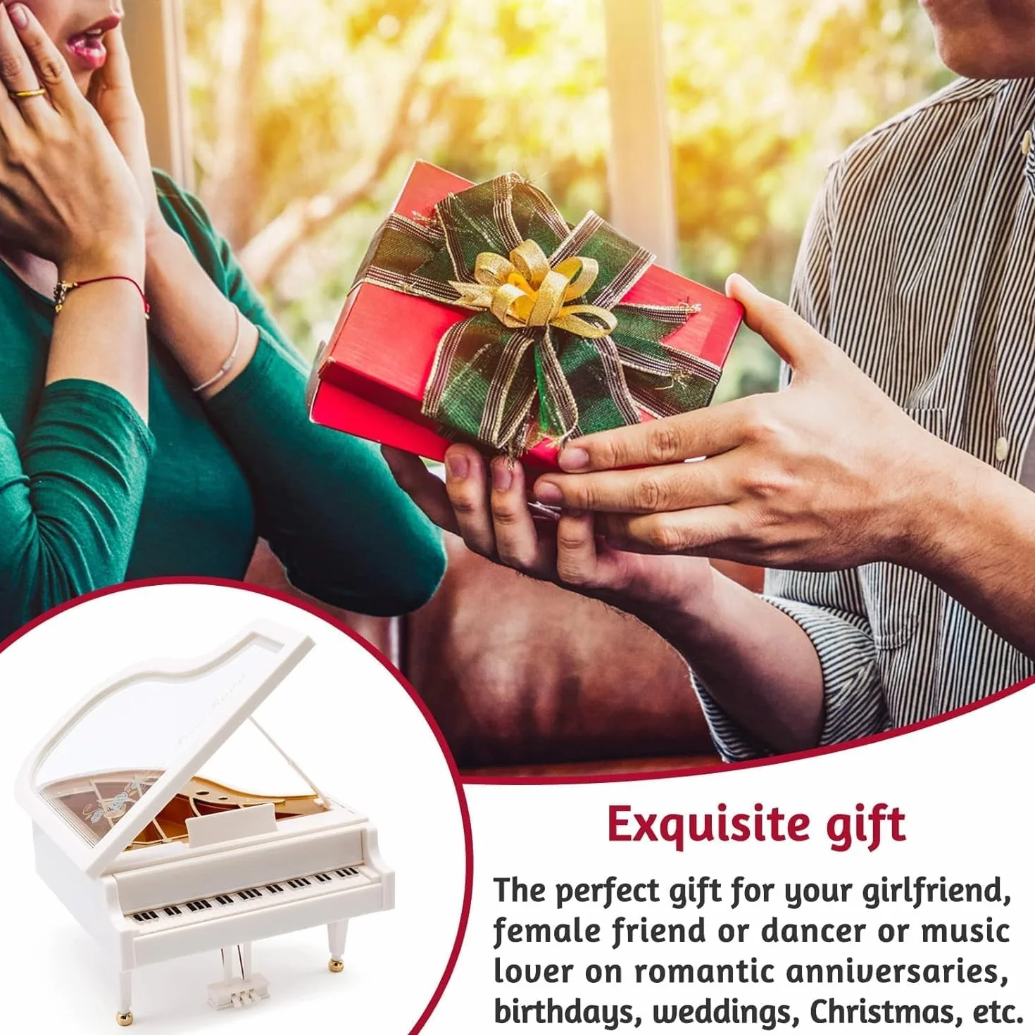 Boîte à Musique Piano Mini à Remonter pour Filles - Mélodie Classique, Blanc