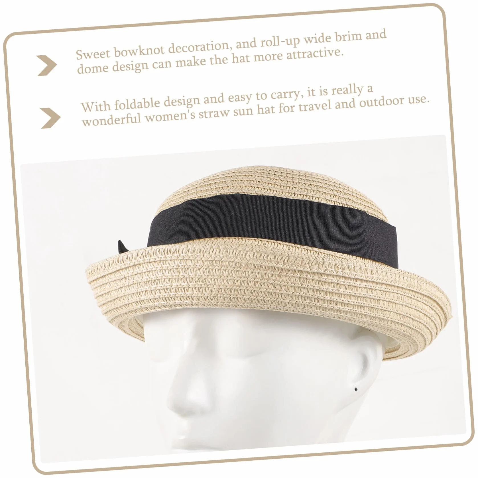 ORFOFE Chapeau de Paille Femmes Large Bord Roulé Nœud Décoratif Bob Léger Plage