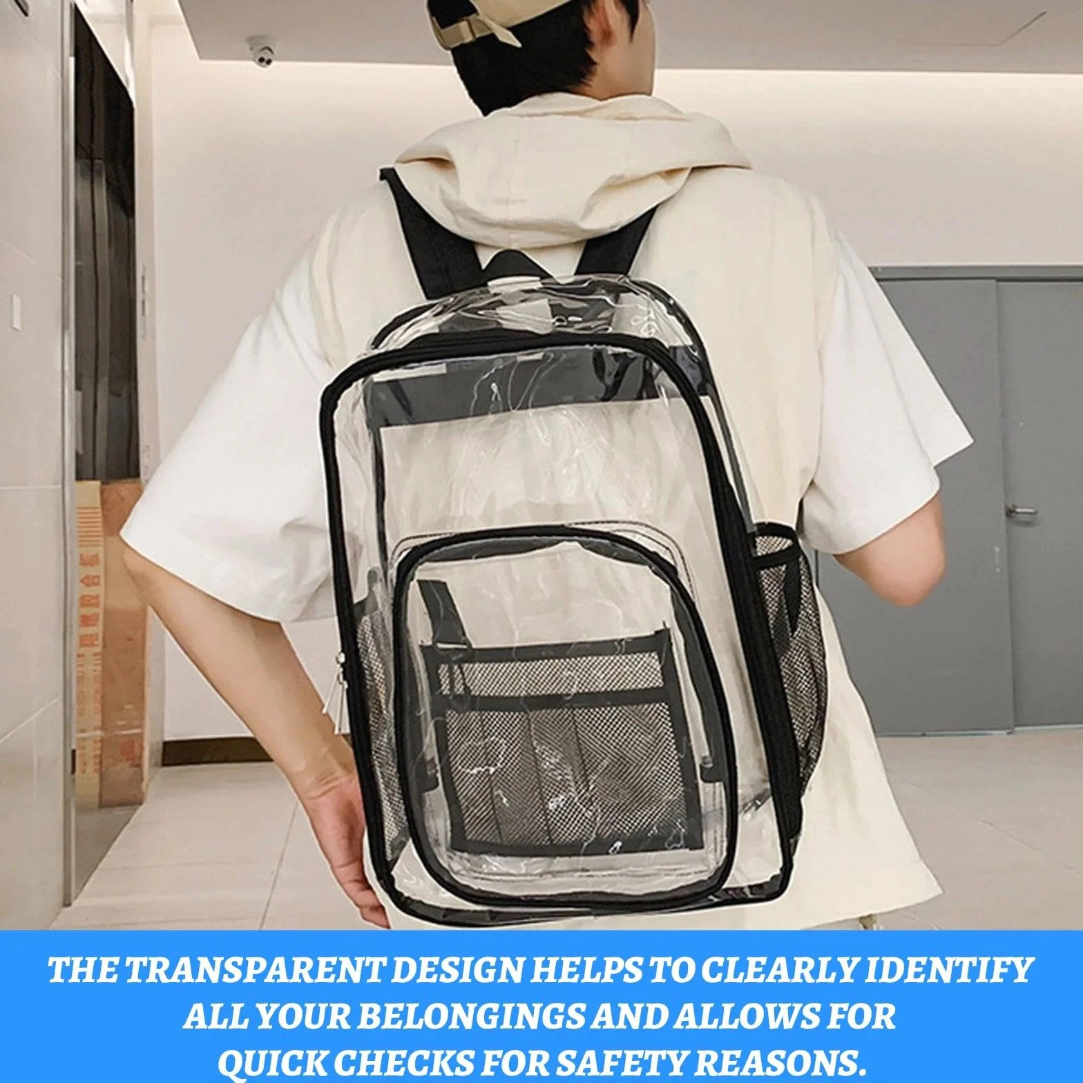 Sac à Dos Transparent Imperméable PVC pour Sécurité, Voyages, Concerts et Sport