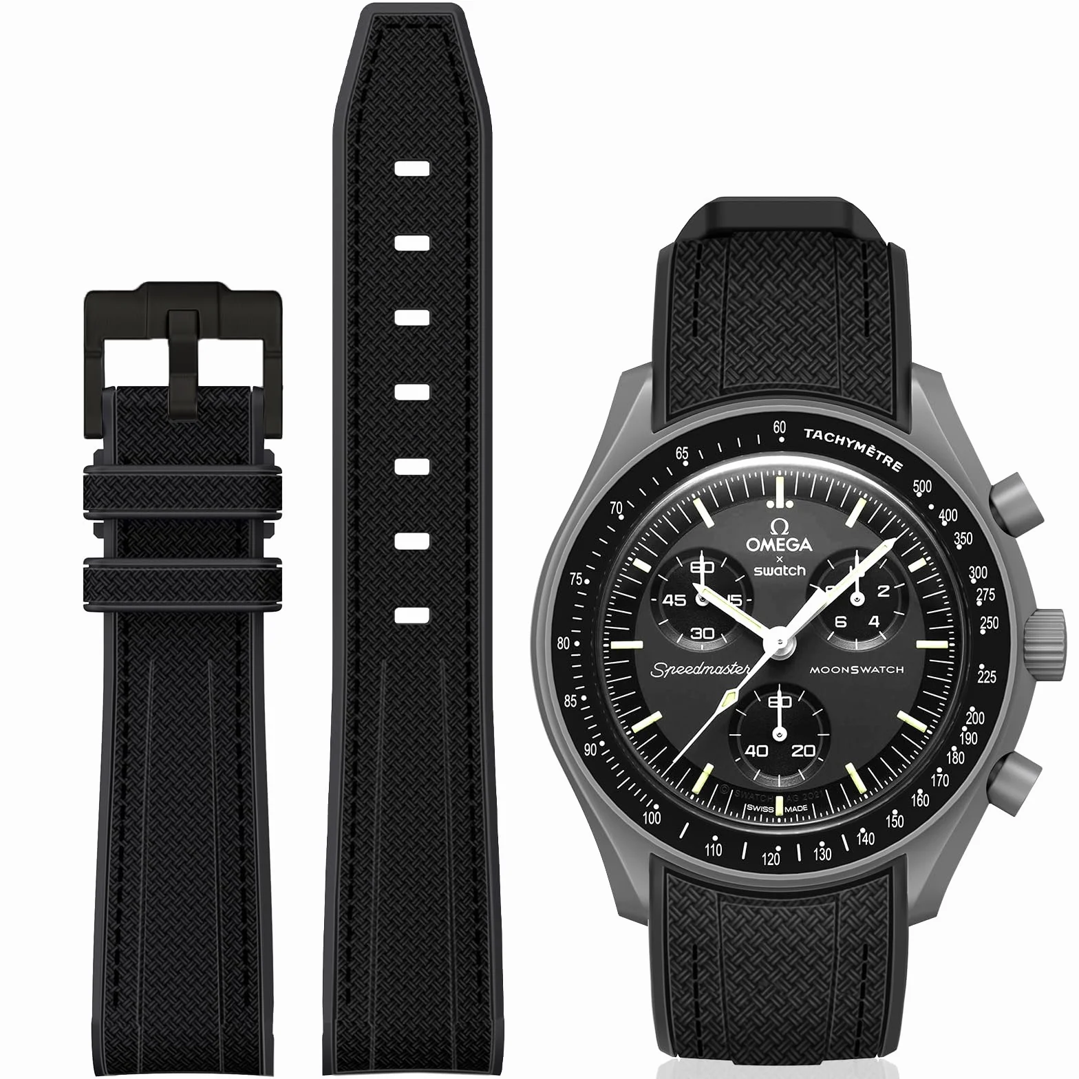 Bracelet de rechange incurvé en silicone compatible Omega X Swatch 20 mm Moonswatch Speedmaster