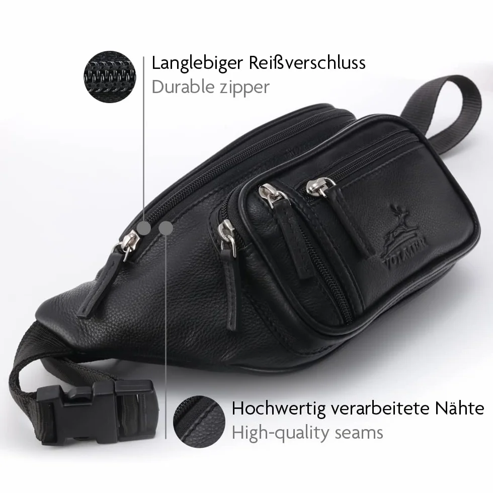 Sac Banane en Cuir Véritable pour Homme et Femme, Noir et Marron
