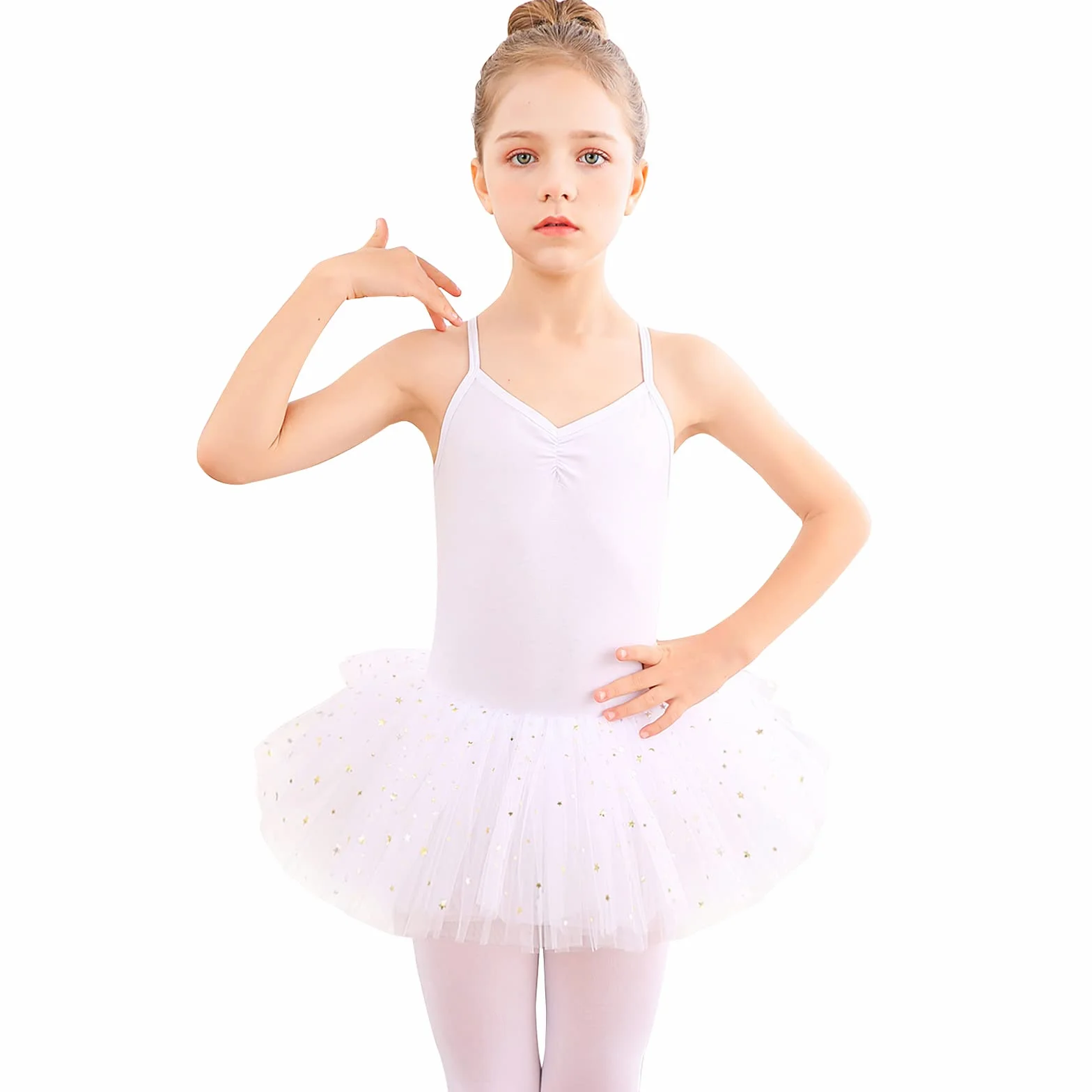 Robe de Danse Classique Filles Tutu de Ballet Justaucorps en Coton sans Manches