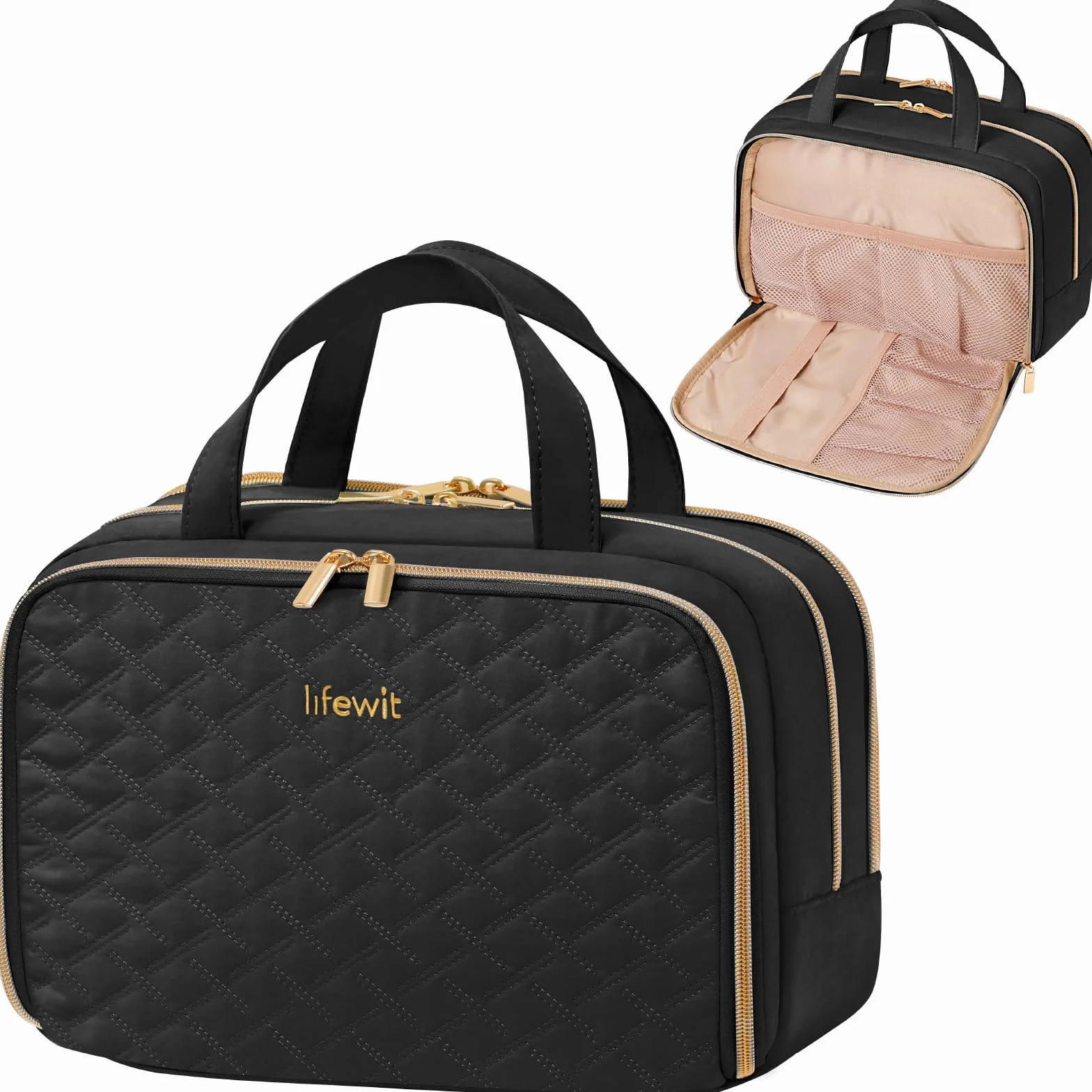 Lifewit Trousse de Toilette Femme Voyage Maquillage Sac Rangement Cosmétique avec Poignée Noir L